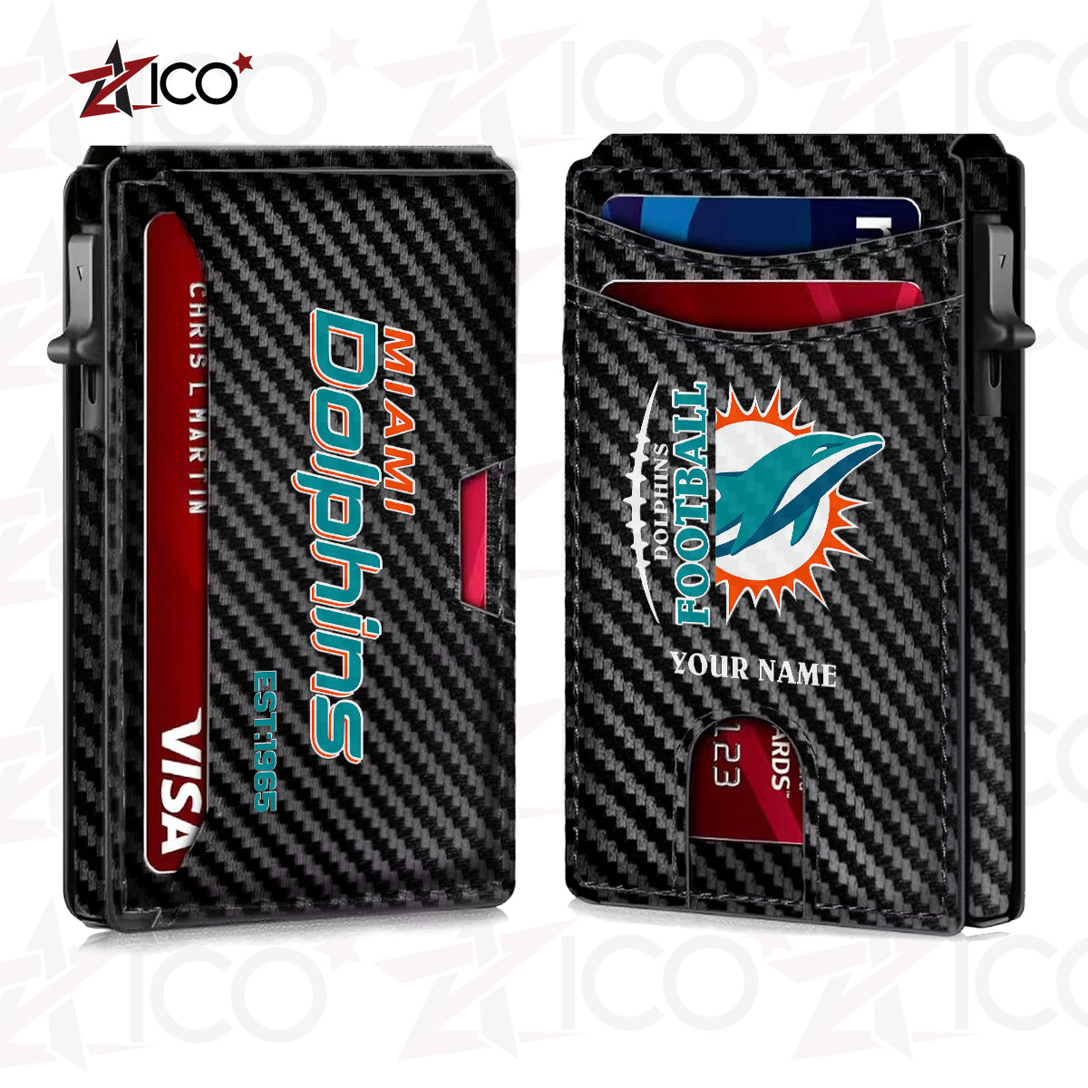 Miami Dolphins Leather Card Holder Trending 2025 AZTG2DCH000052