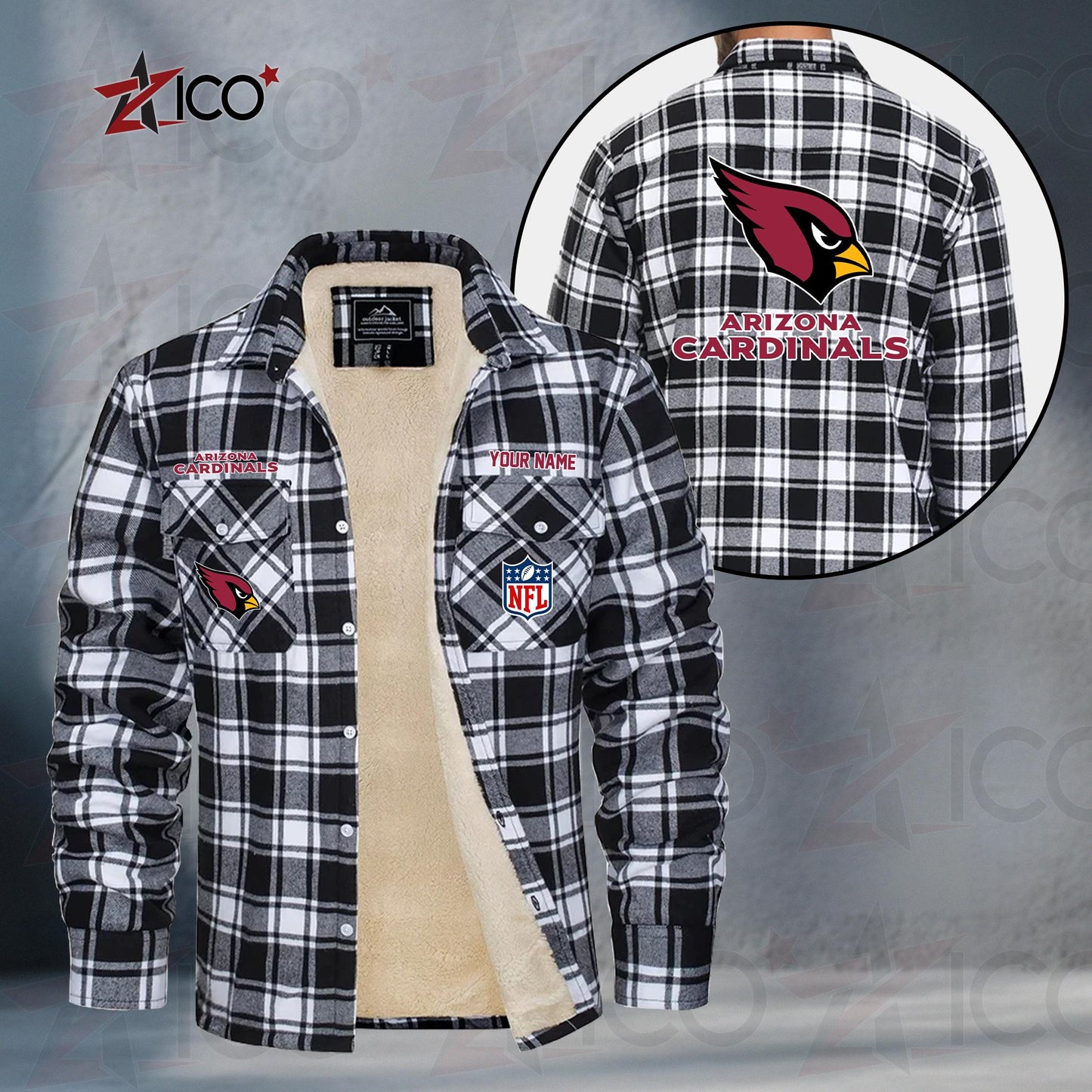 Arizona Cardinals Fleece Flannel Plaid Jacket TG33