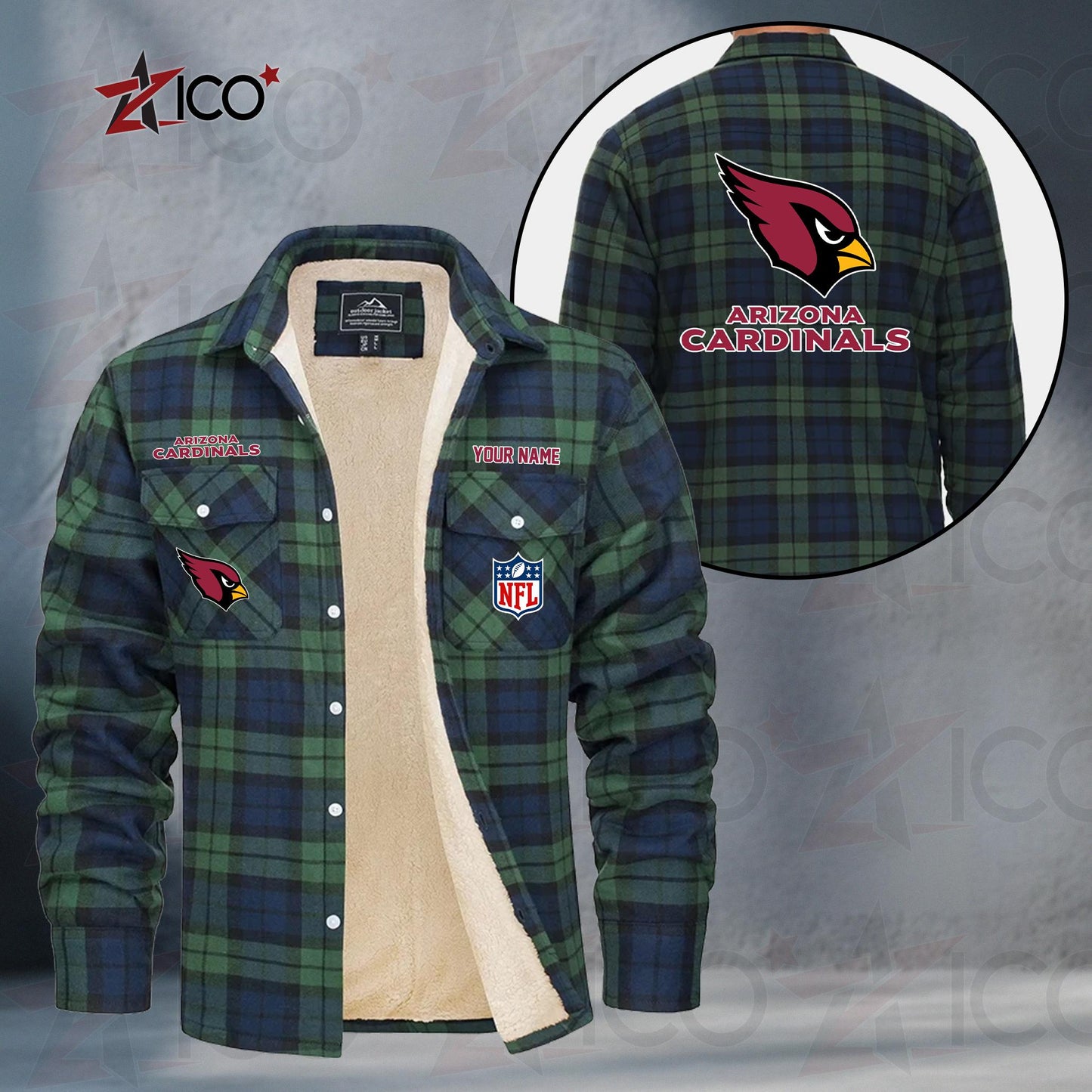 Arizona Cardinals Fleece Flannel Plaid Jacket TG33