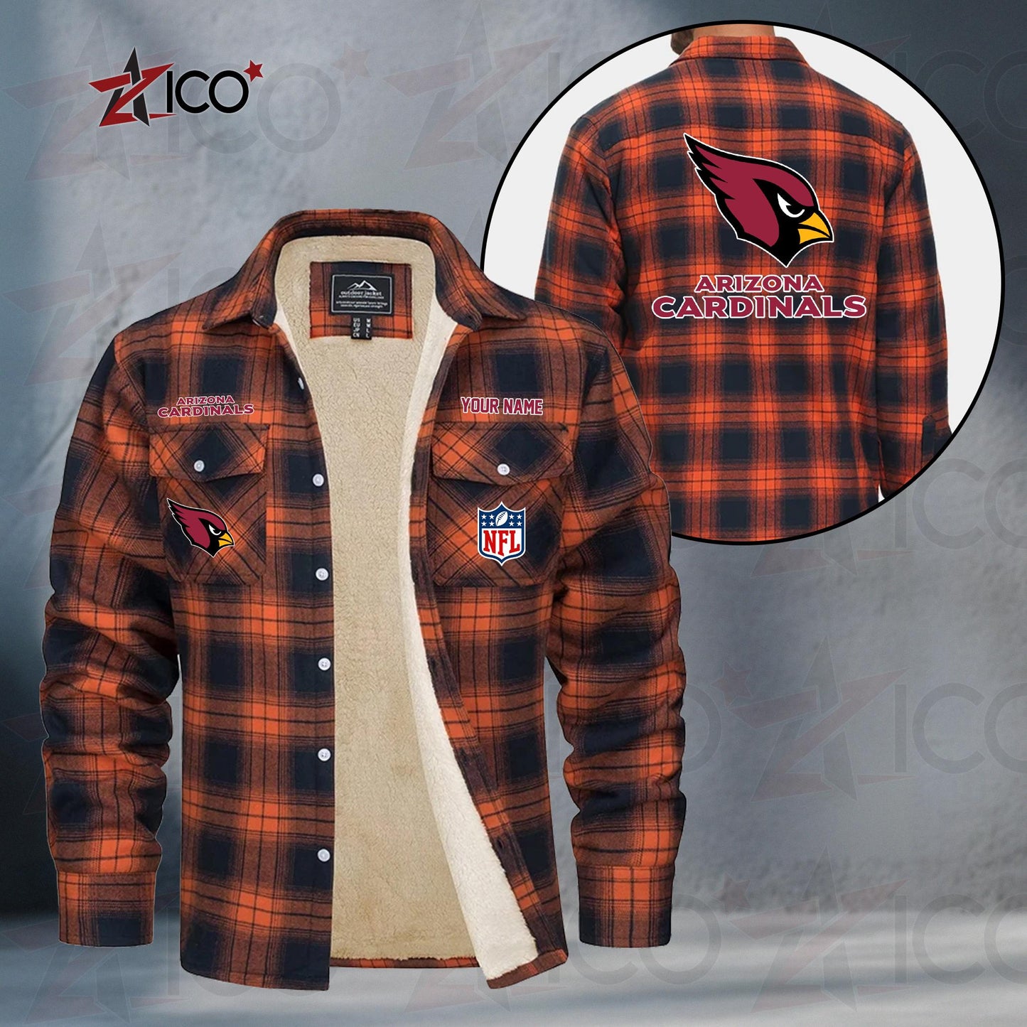 Arizona Cardinals Fleece Flannel Plaid Jacket TG33