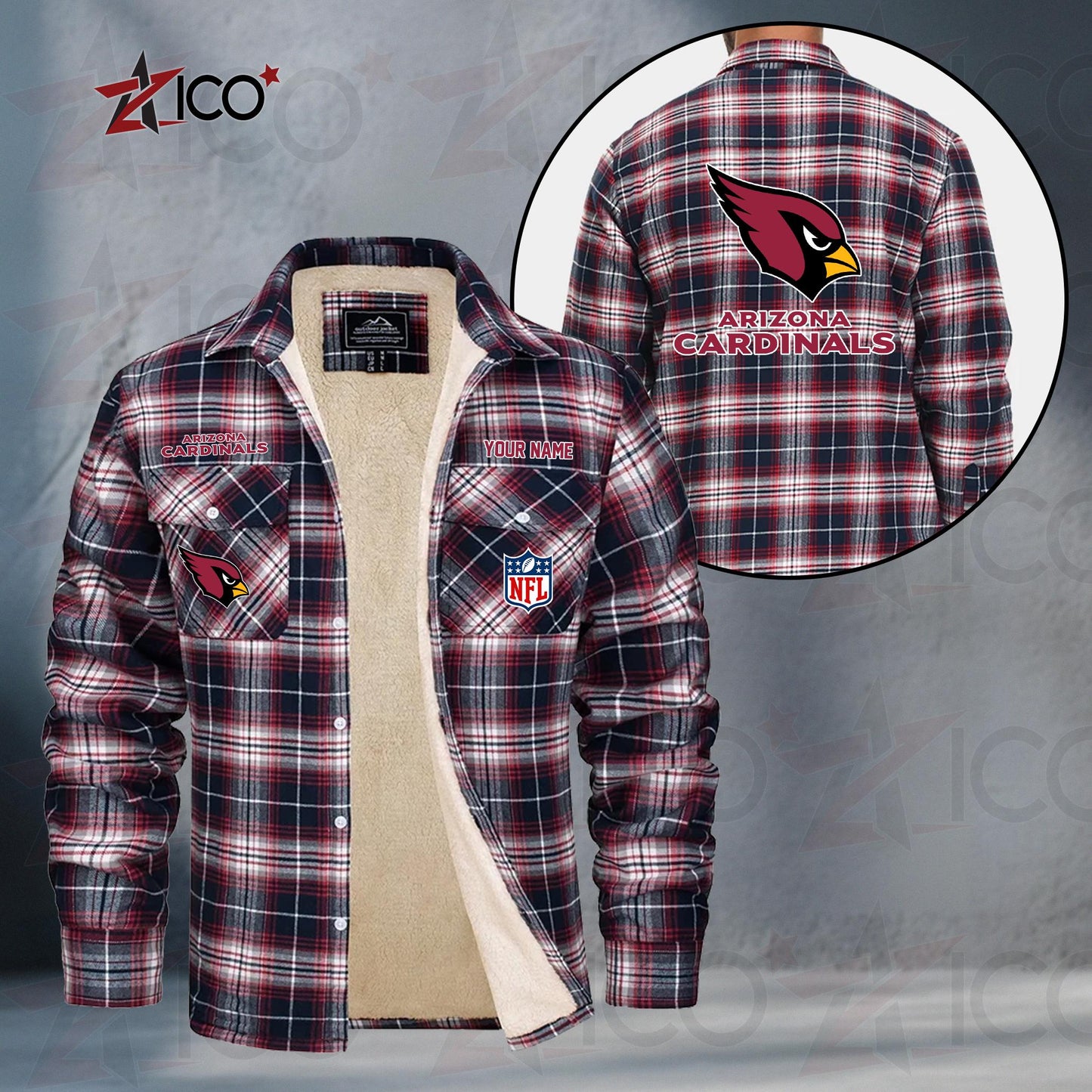 Arizona Cardinals Fleece Flannel Plaid Jacket TG33