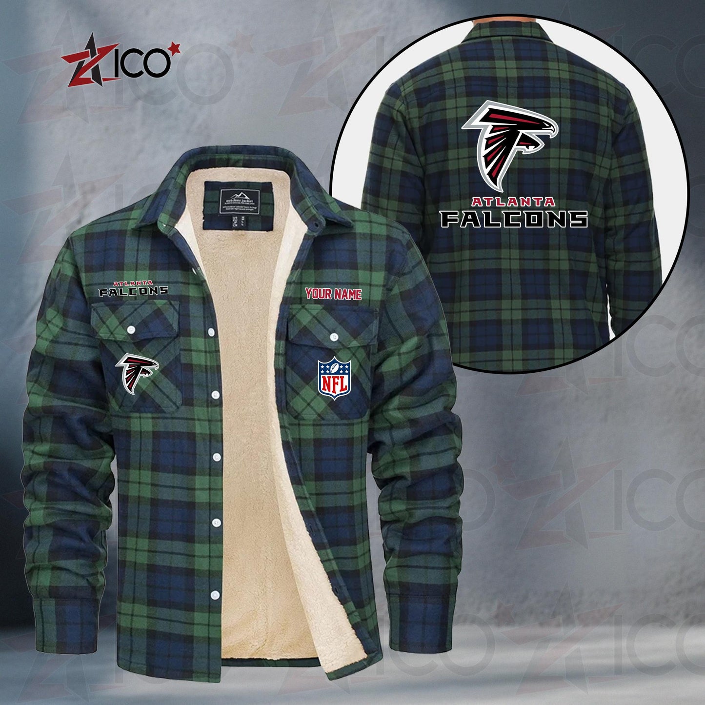 Atlanta Falcons Fleece Flannel Plaid Jacket TG34