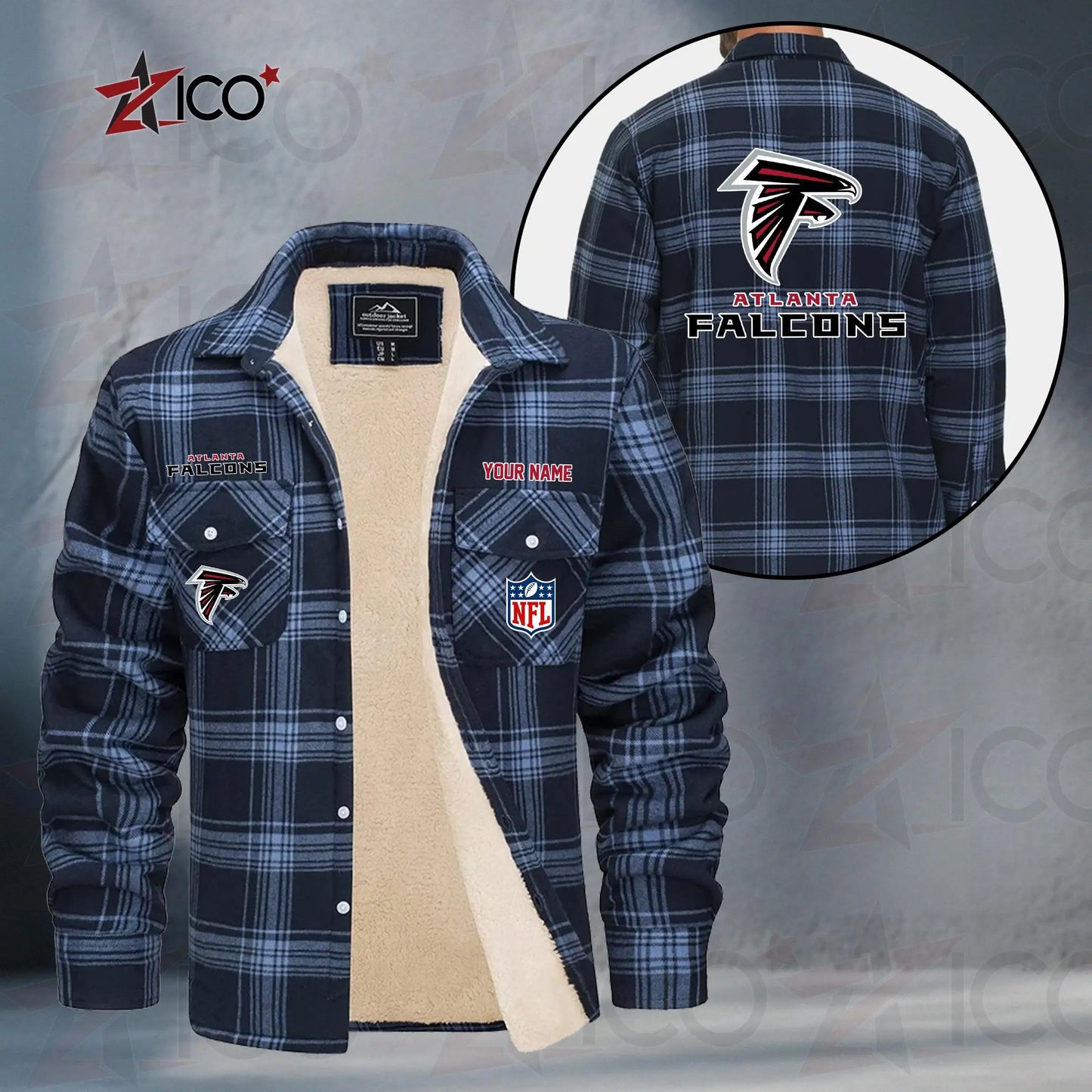Atlanta Falcons Fleece Flannel Plaid Jacket TG34