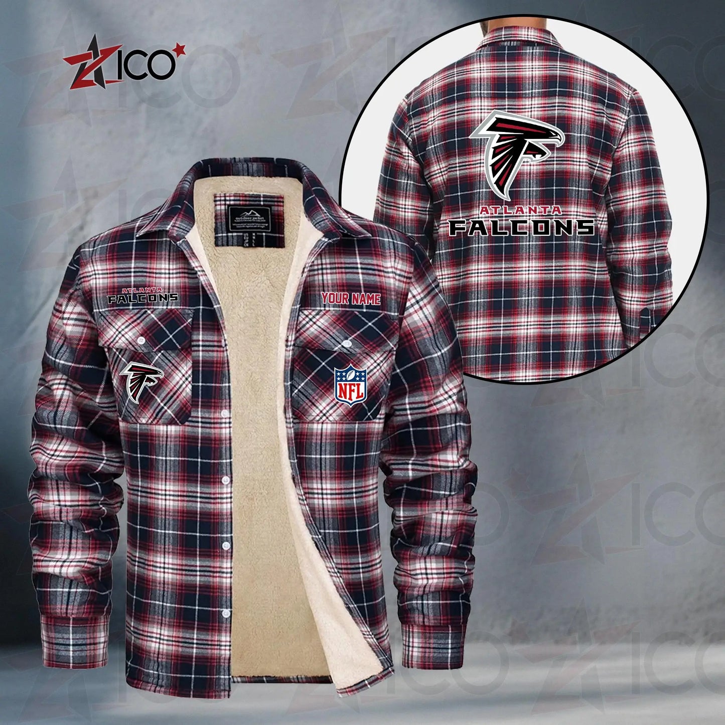 Atlanta Falcons Fleece Flannel Plaid Jacket TG34