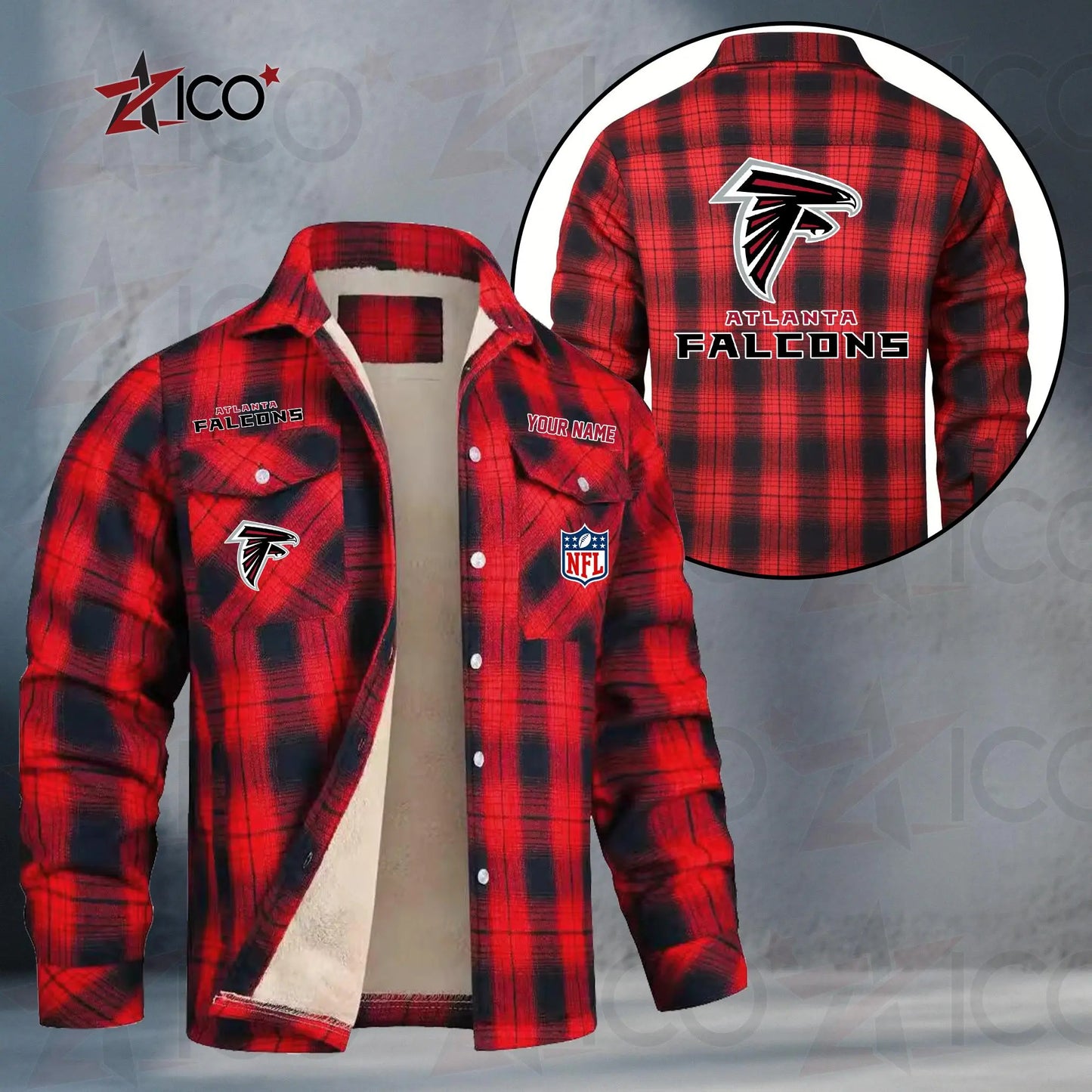 Atlanta Falcons Fleece Flannel Plaid Jacket TG34