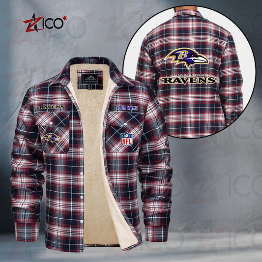 Baltimore Ravens Fleece Flannel Plaid Jacket TG35