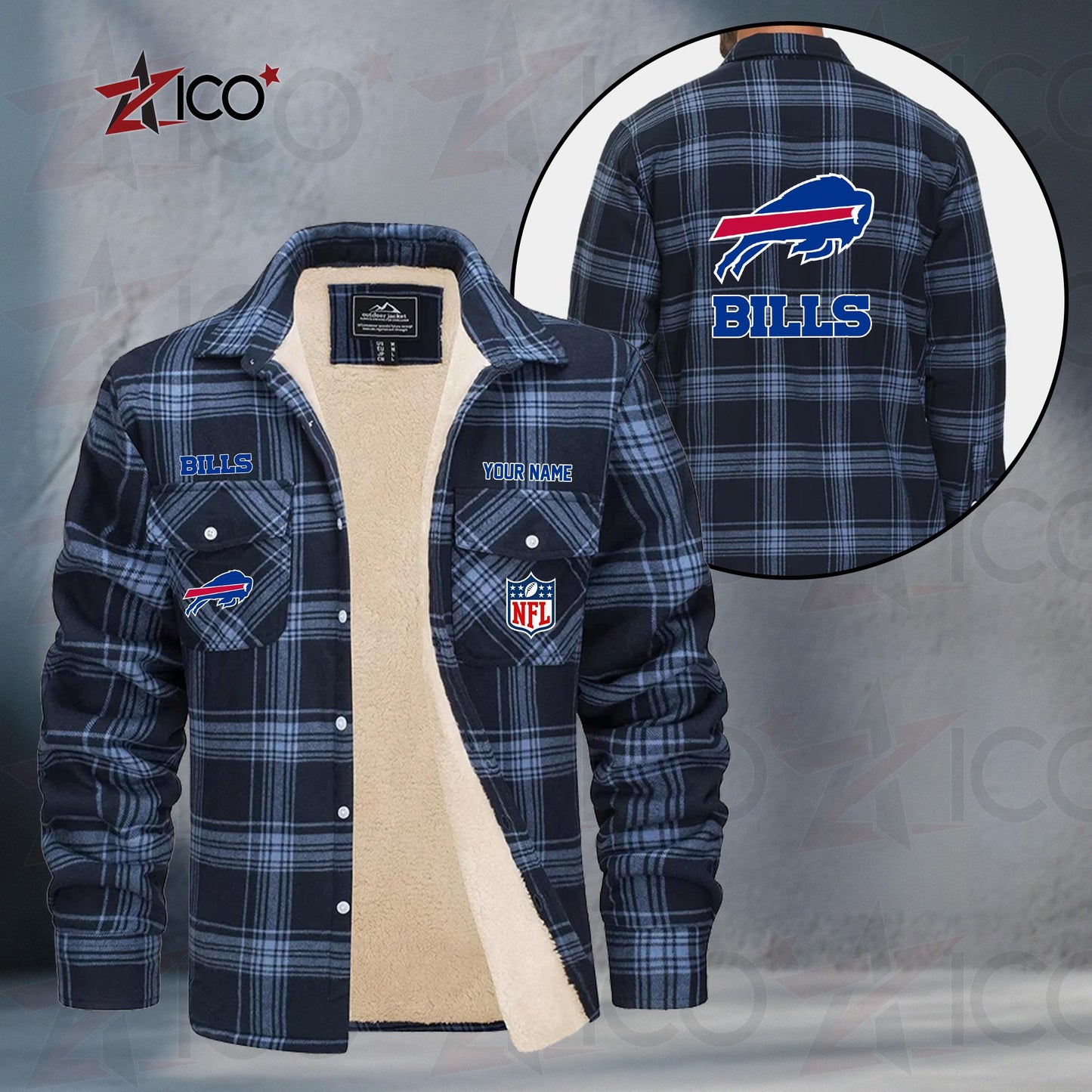 Buffalo Bills Fleece Flannel Plaid Jacket TG36