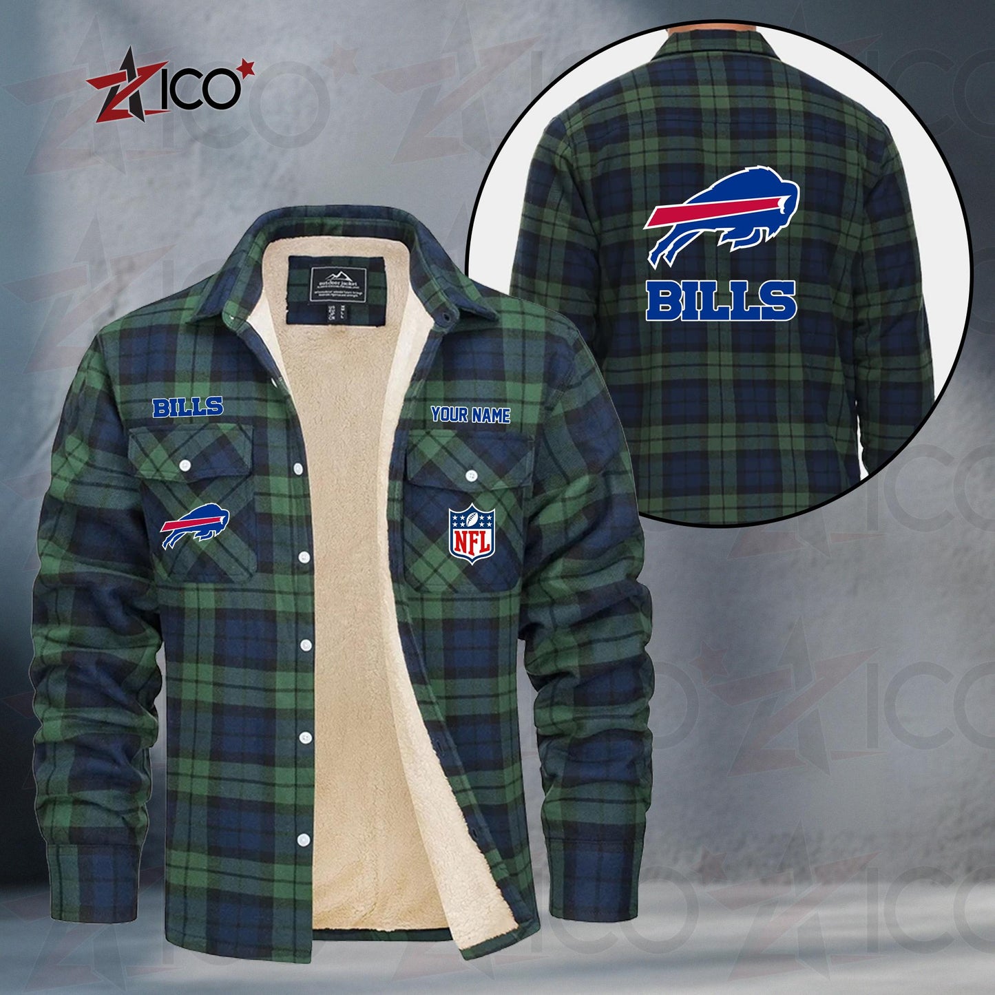 Buffalo Bills Fleece Flannel Plaid Jacket TG36