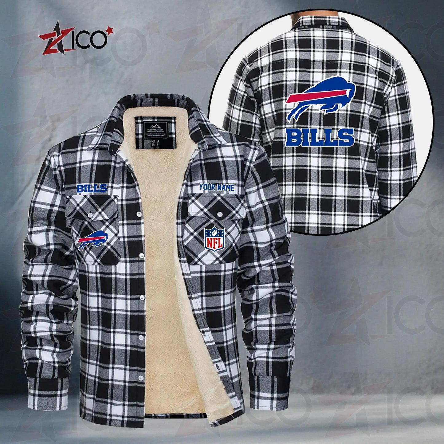 Buffalo Bills Fleece Flannel Plaid Jacket TG36