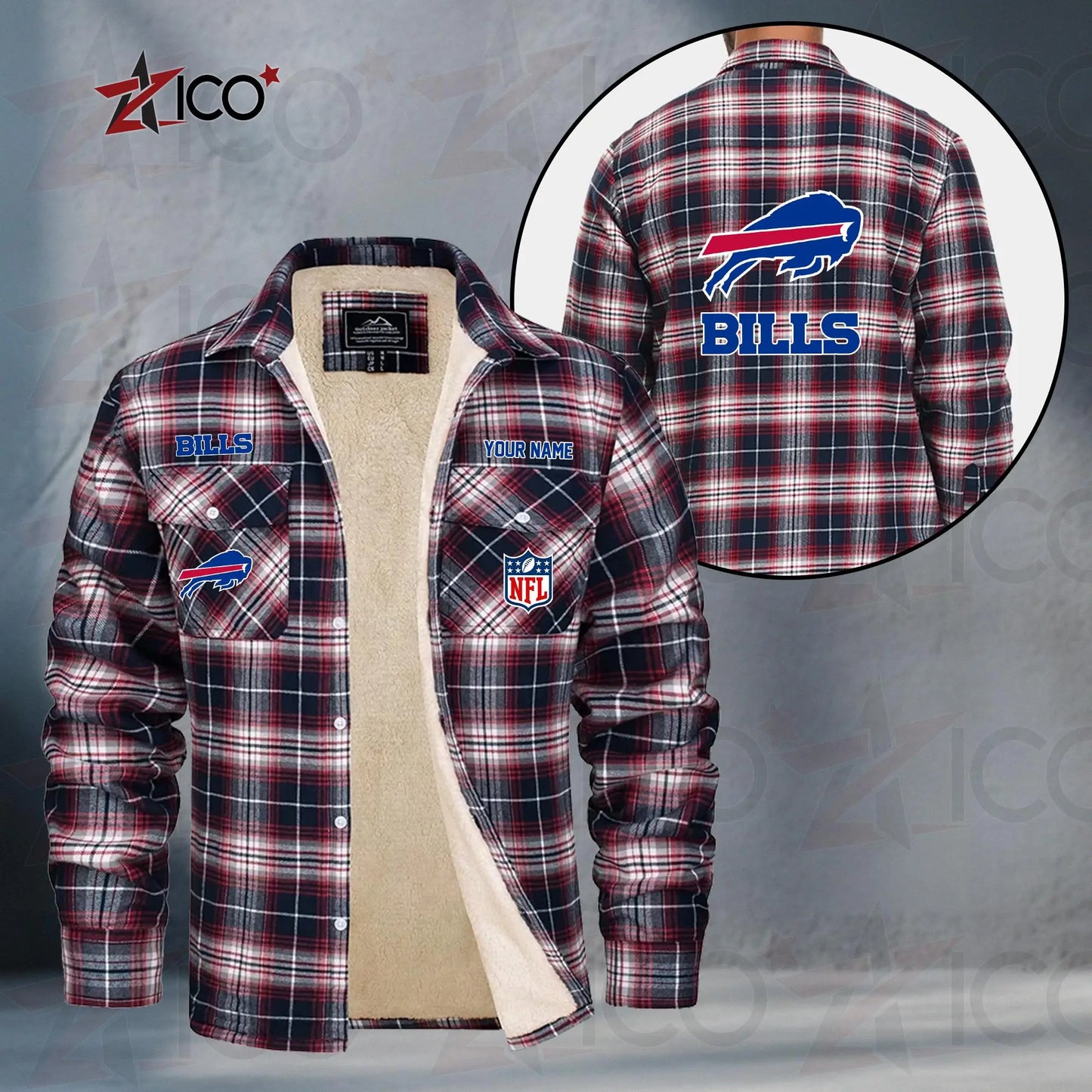 Buffalo Bills Fleece Flannel Plaid Jacket TG36