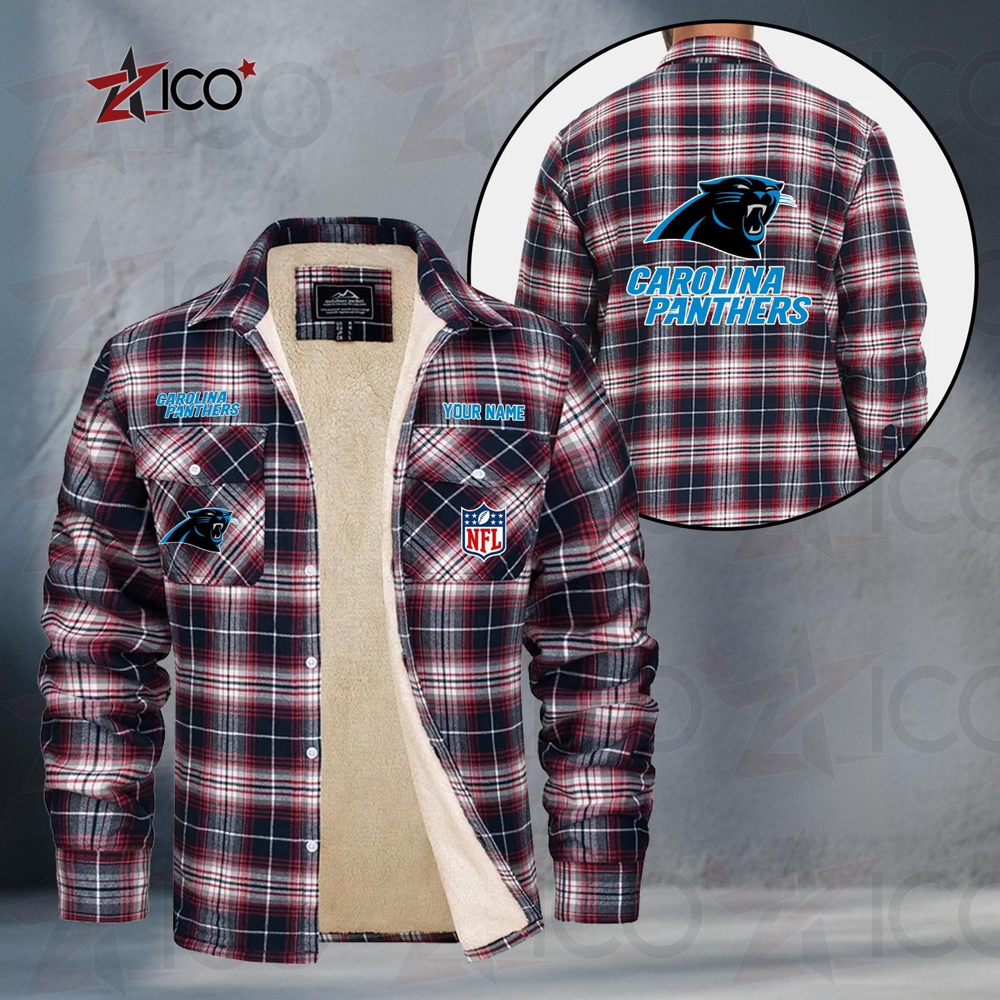 Carolina Panthers Fleece Flannel Plaid Jacket TG37