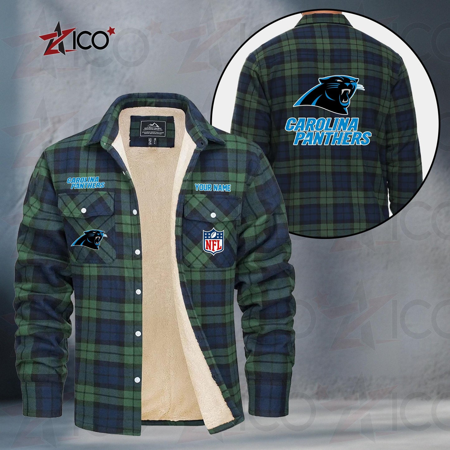Carolina Panthers Fleece Flannel Plaid Jacket TG37