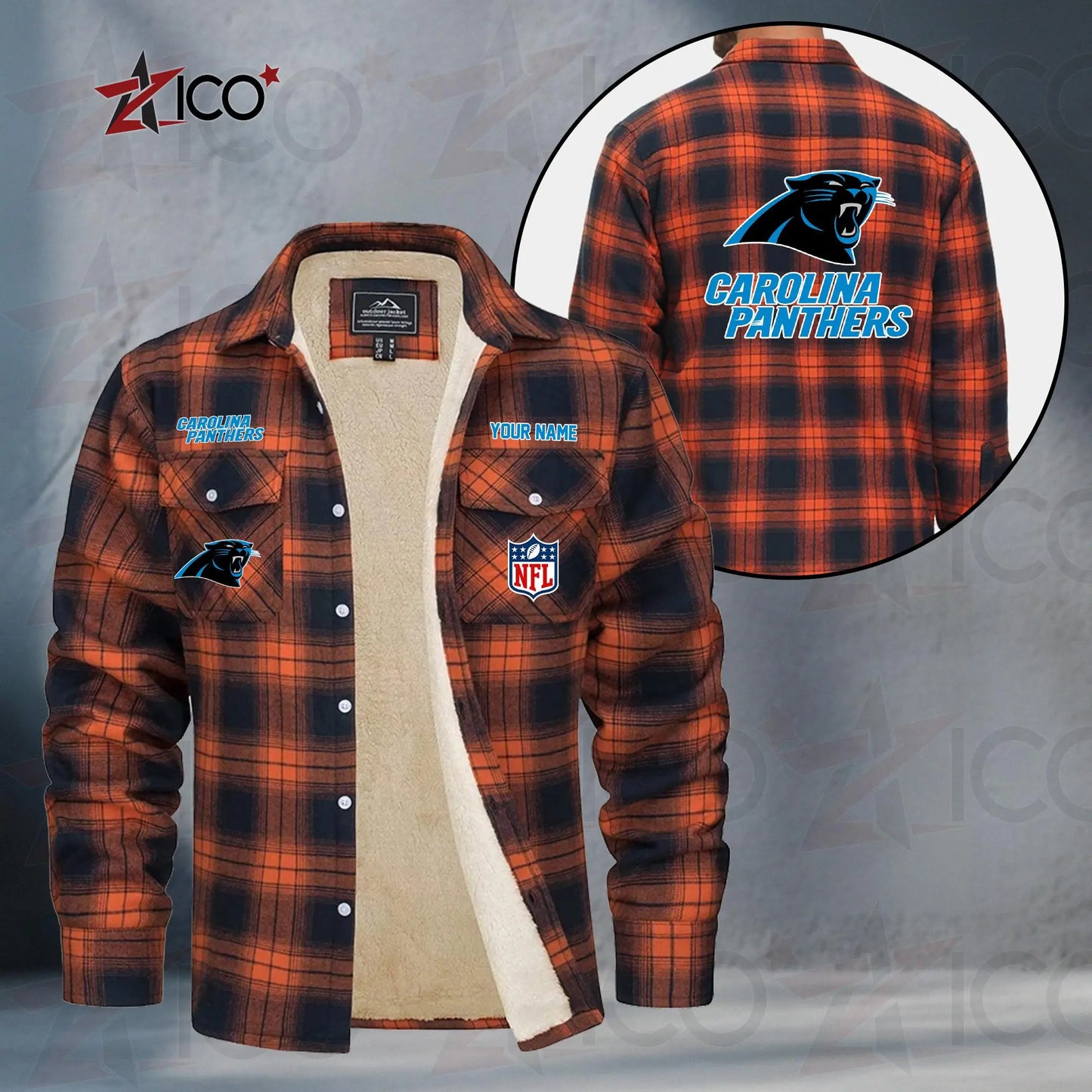 Carolina Panthers Fleece Flannel Plaid Jacket TG37