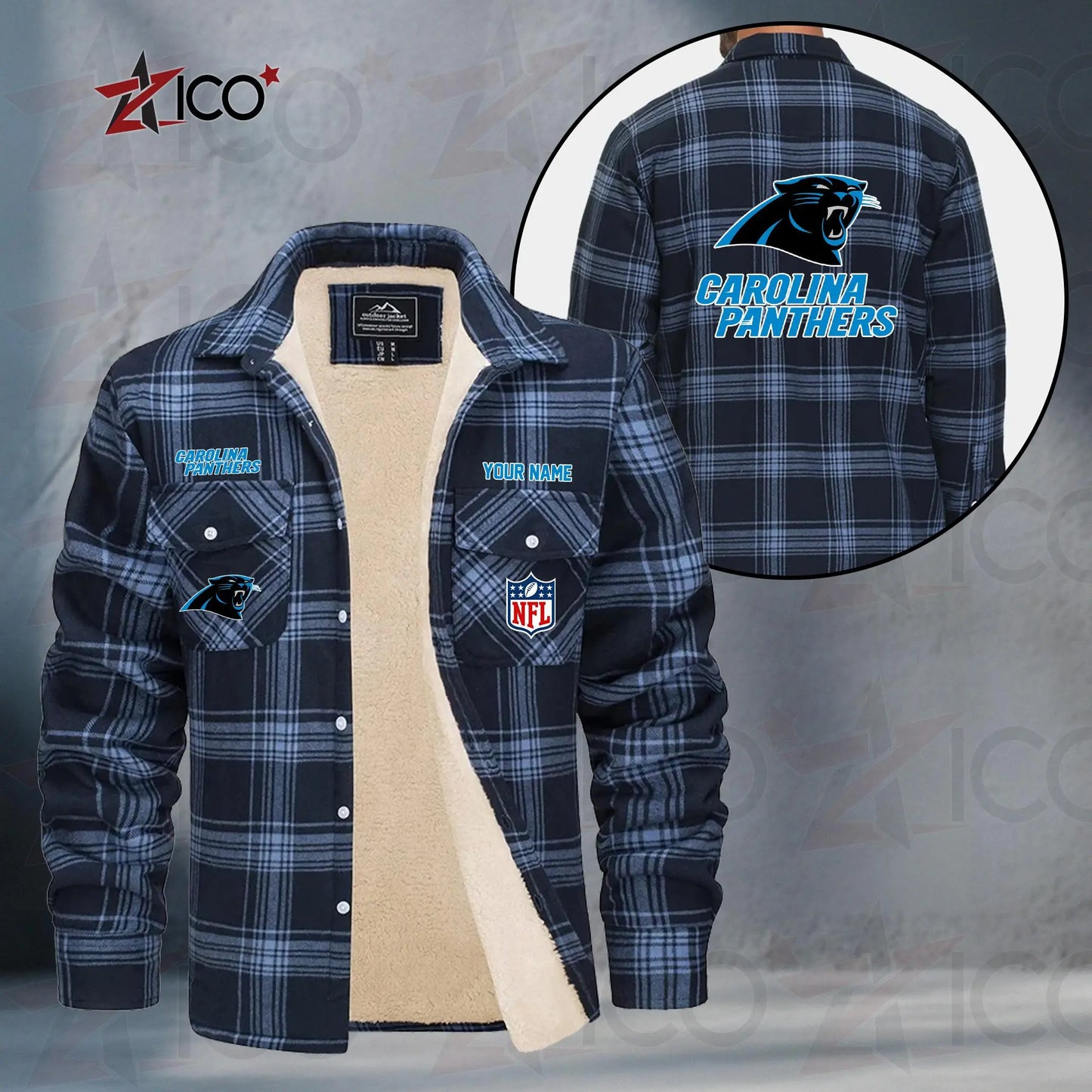 Carolina Panthers Fleece Flannel Plaid Jacket TG37