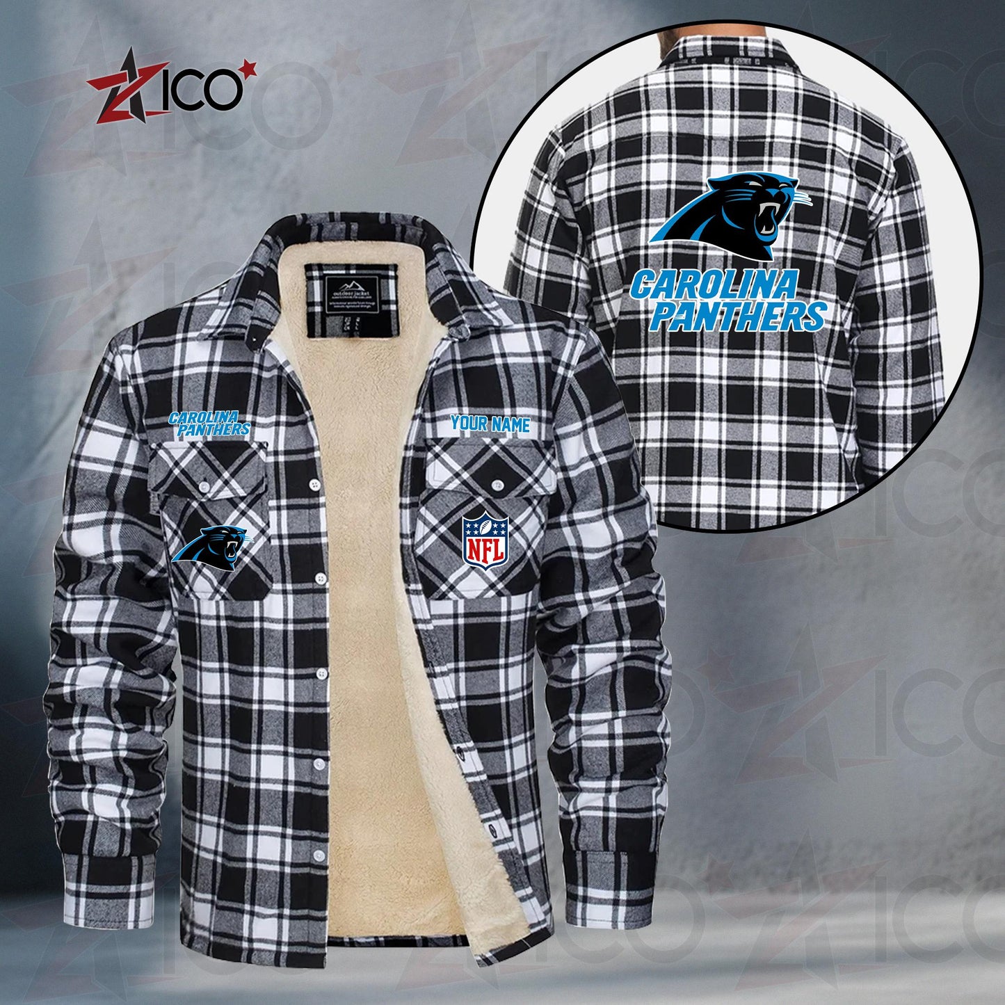 Carolina Panthers Fleece Flannel Plaid Jacket TG37