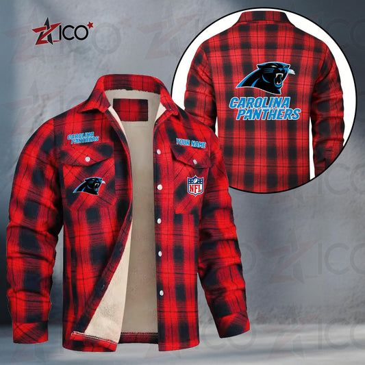 Carolina Panthers Fleece Flannel Plaid Jacket TG37