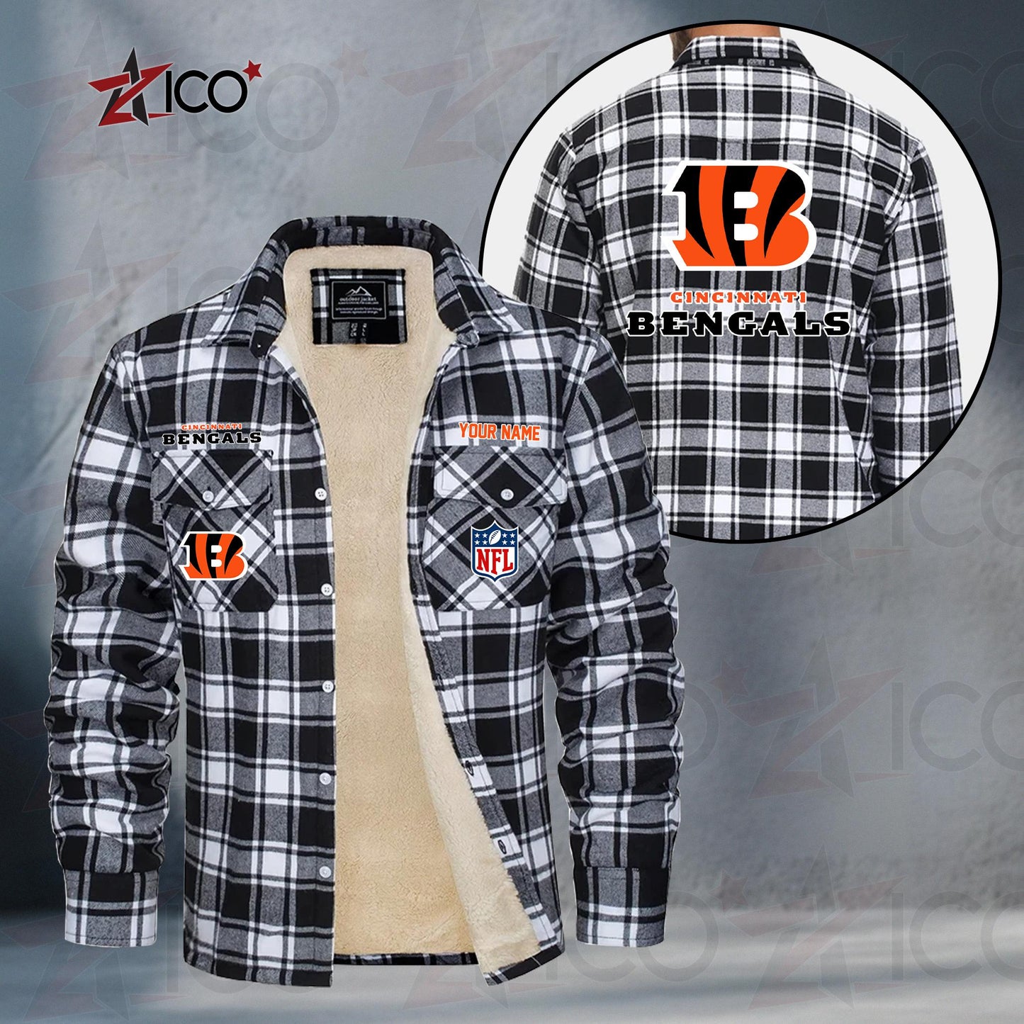 Cincinnati Bengals Fleece Flannel Plaid Jacket TG39
