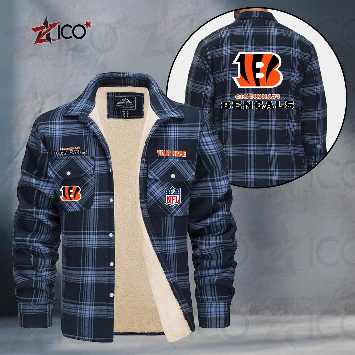 Cincinnati Bengals Fleece Flannel Plaid Jacket TG39