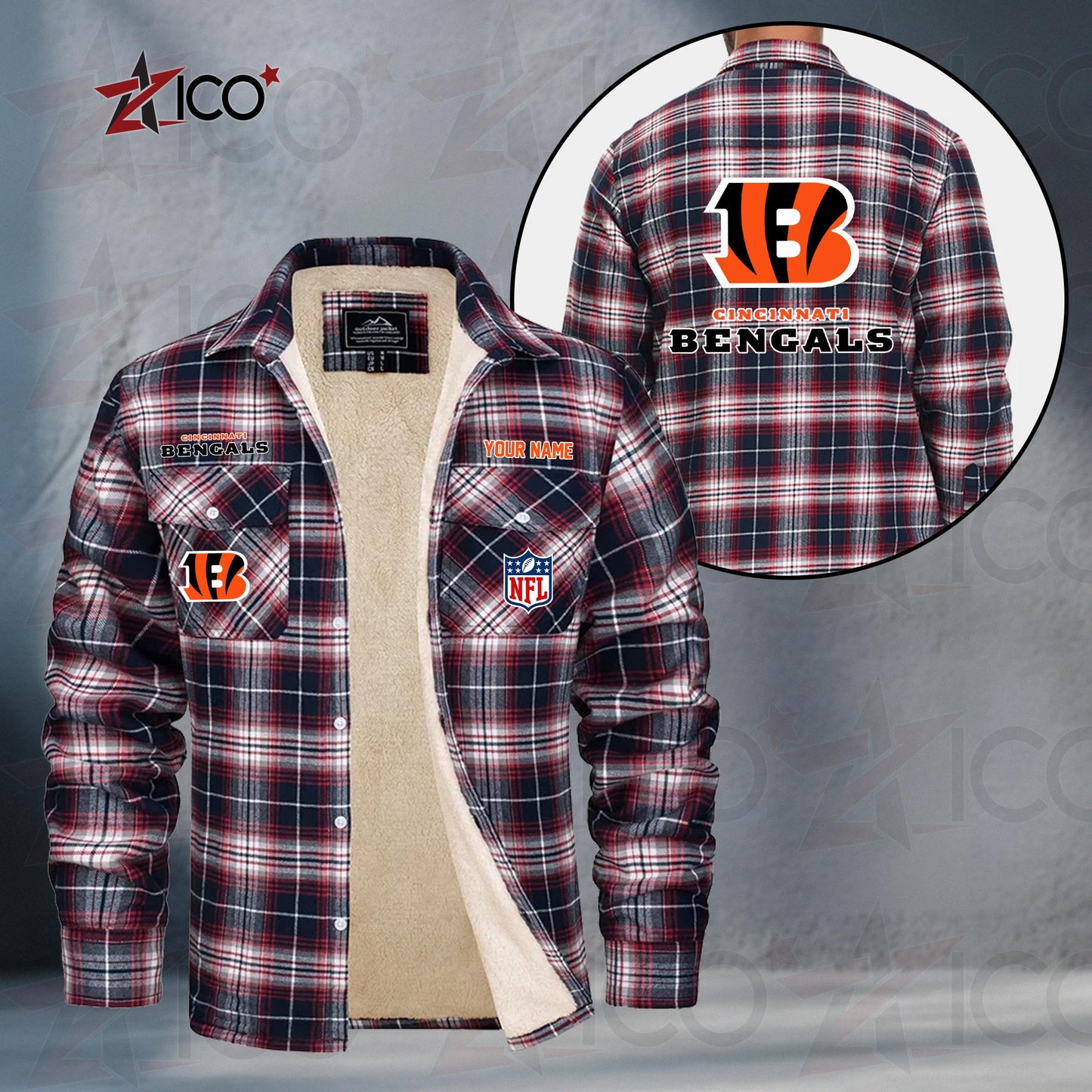 Cincinnati Bengals Fleece Flannel Plaid Jacket TG39