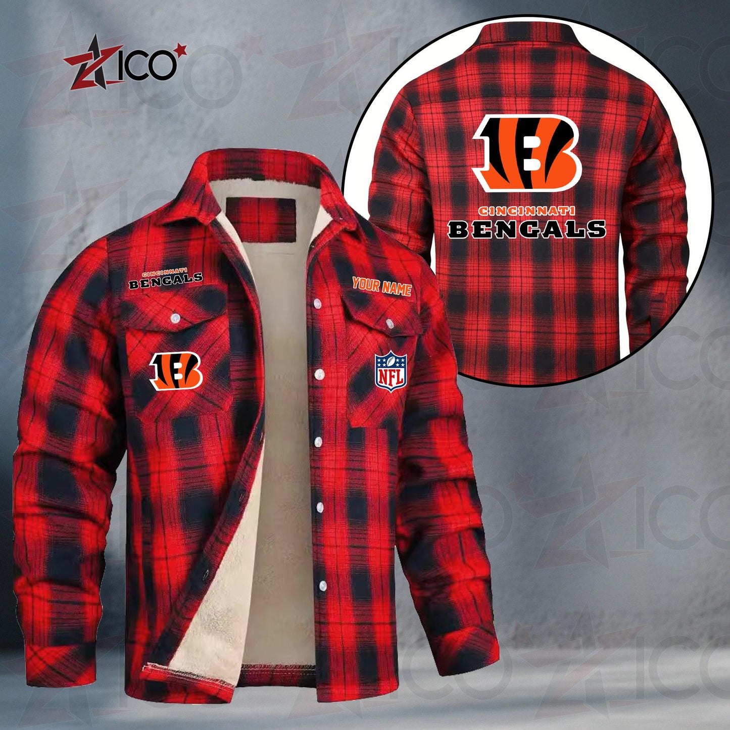 Cincinnati Bengals Fleece Flannel Plaid Jacket TG39