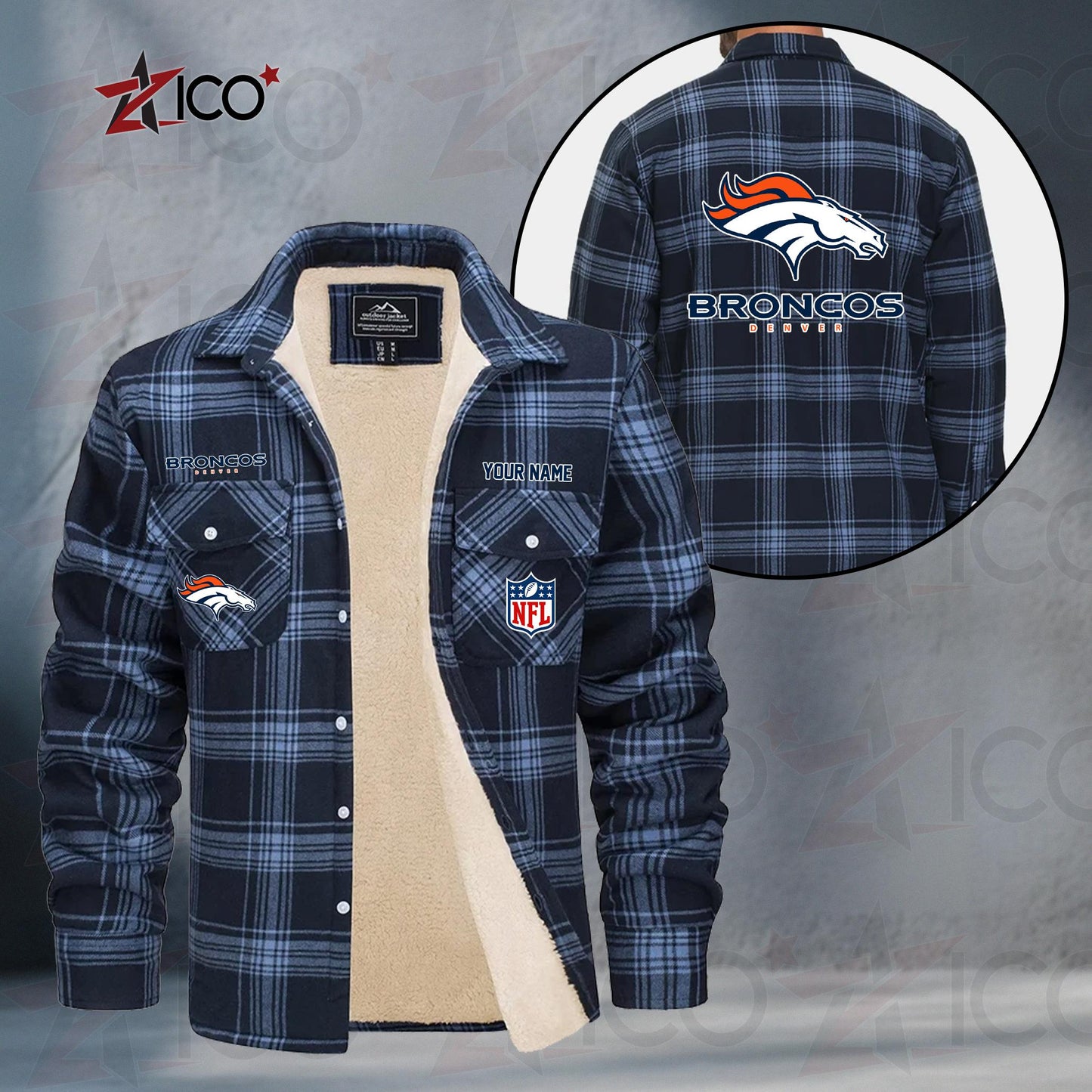 Denver Broncos Fleece Flannel Plaid Jacket TG42