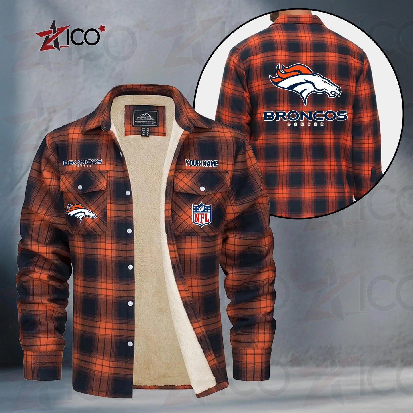 Denver Broncos Fleece Flannel Plaid Jacket TG42