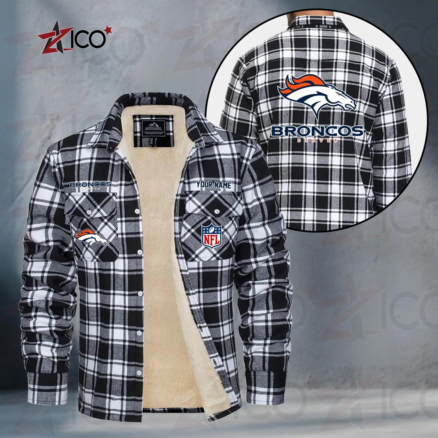 Denver Broncos Fleece Flannel Plaid Jacket TG42