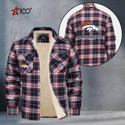 Denver Broncos Fleece Flannel Plaid Jacket TG42