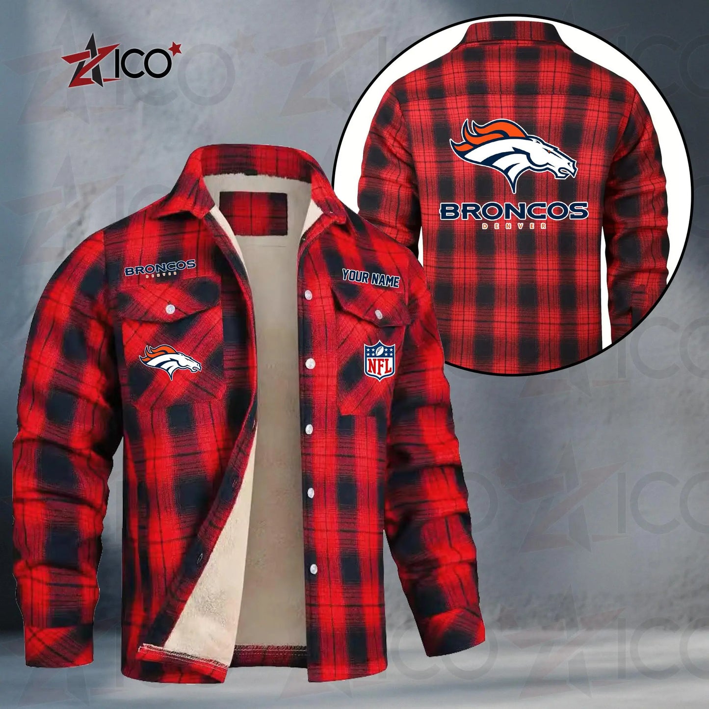 Denver Broncos Fleece Flannel Plaid Jacket TG42