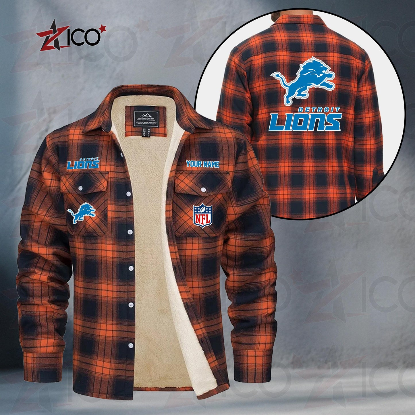 Detroit Lions Fleece Flannel Plaid Jacket TG43