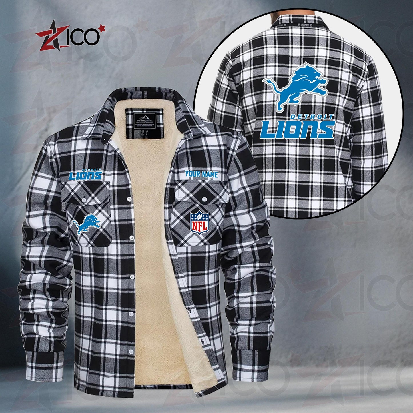 Detroit Lions Fleece Flannel Plaid Jacket TG43