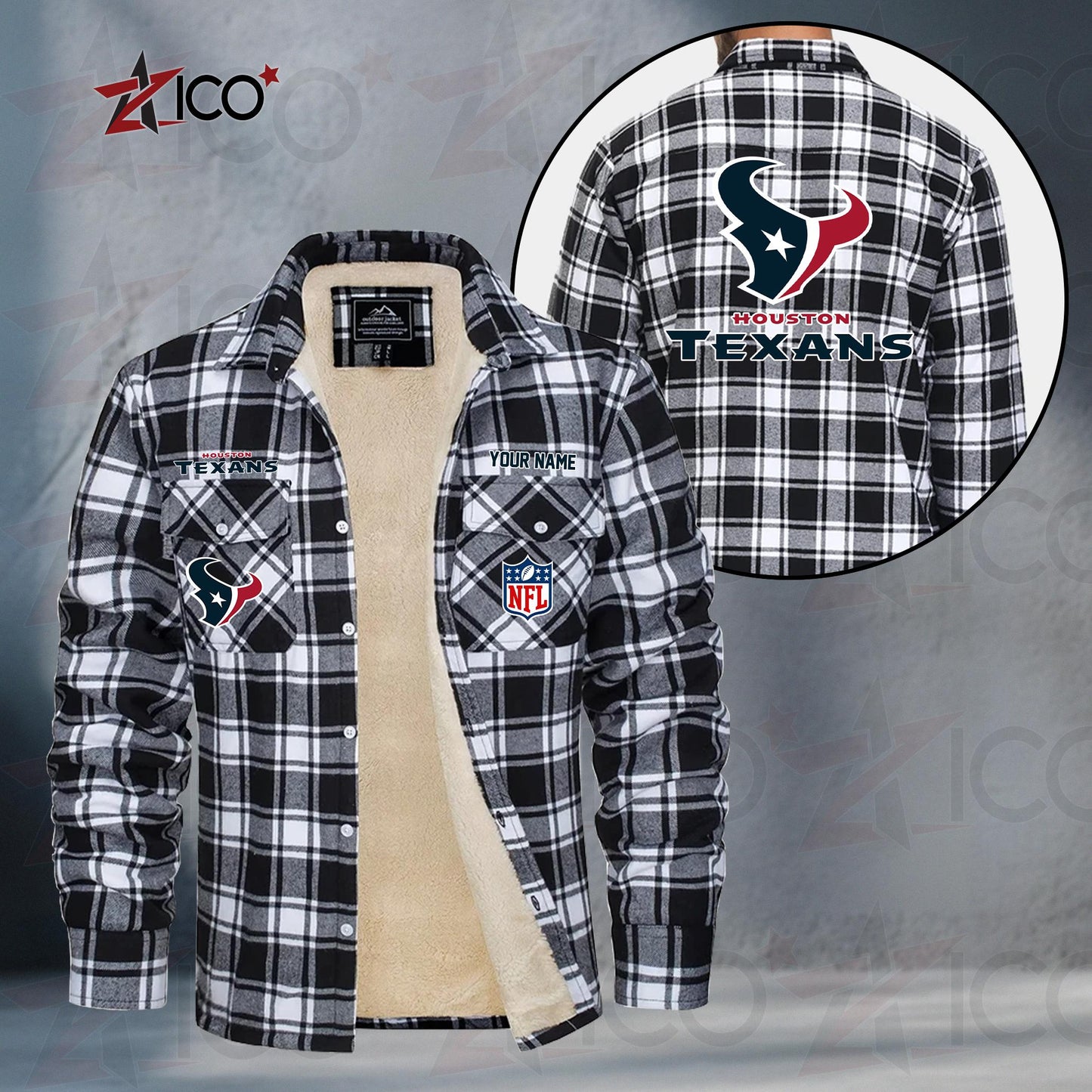 Houston Texans Fleece Flannel Plaid Jacket TG45