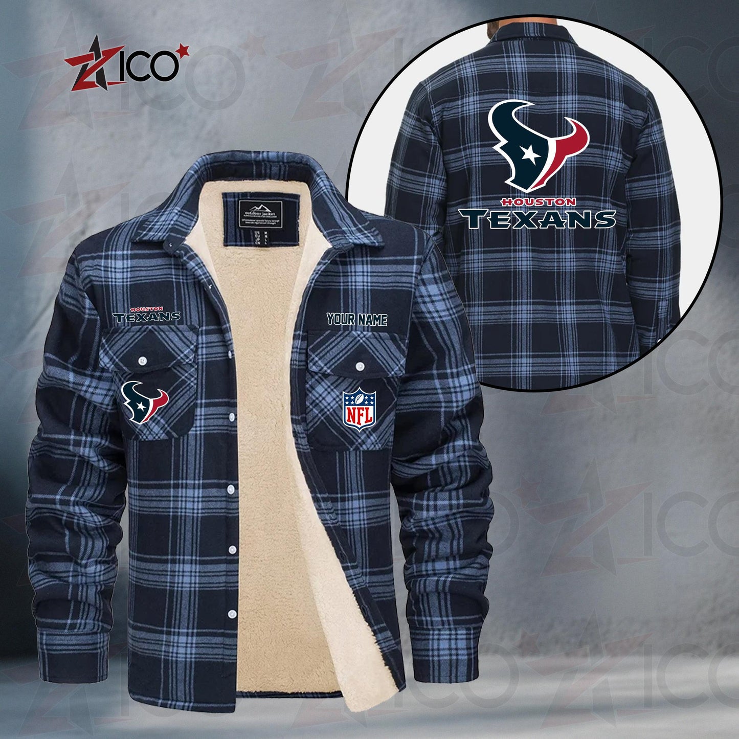 Houston Texans Fleece Flannel Plaid Jacket TG45