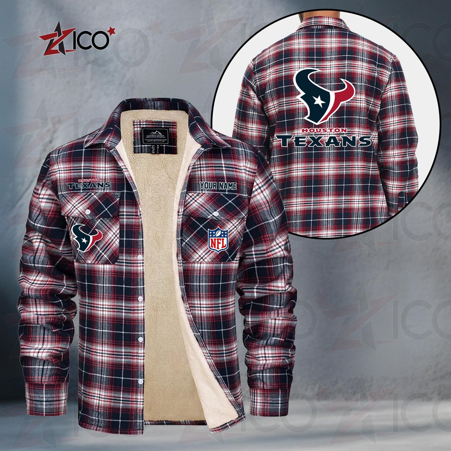 Houston Texans Fleece Flannel Plaid Jacket TG45