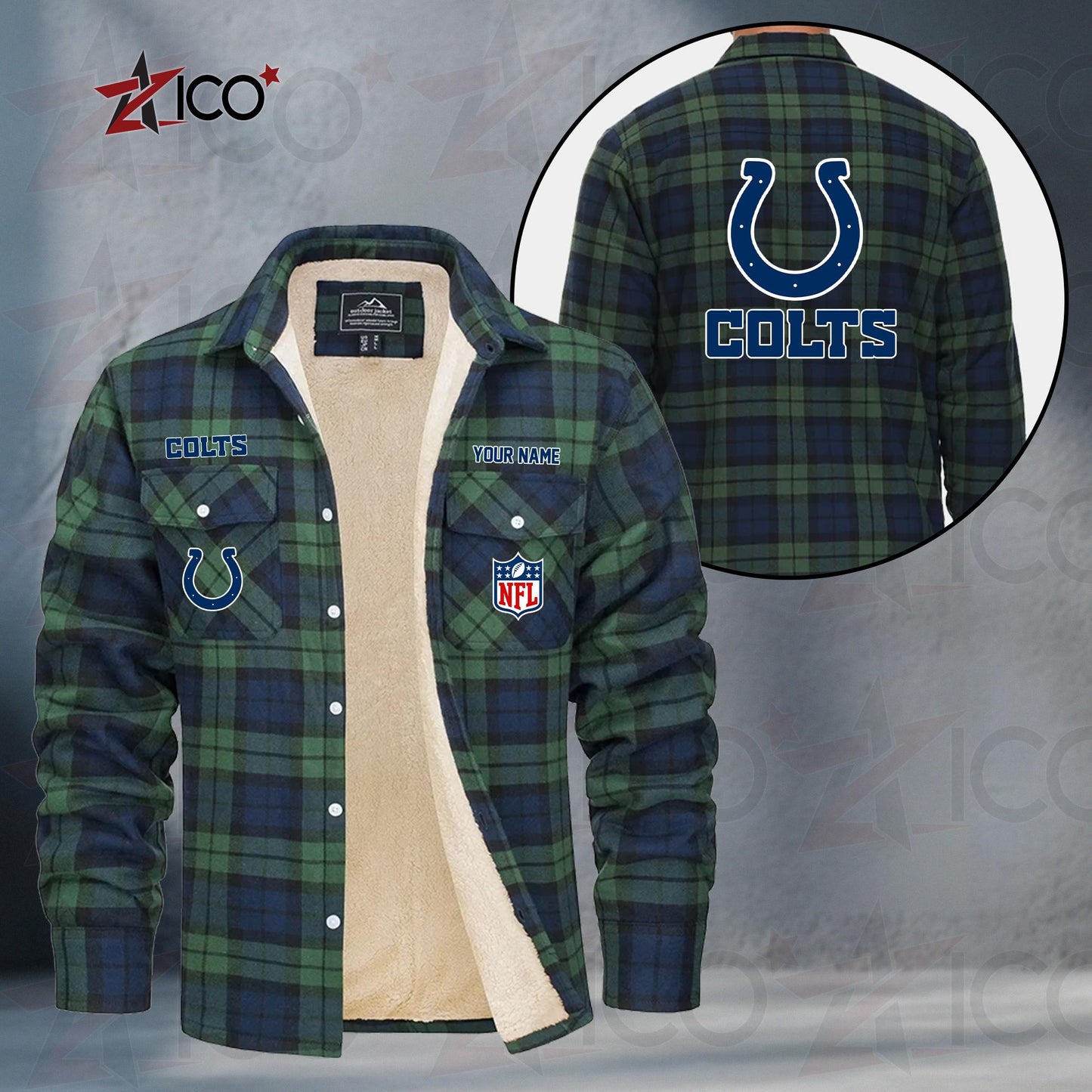 Indianapolis Colts Fleece Flannel Plaid Jacket TG46