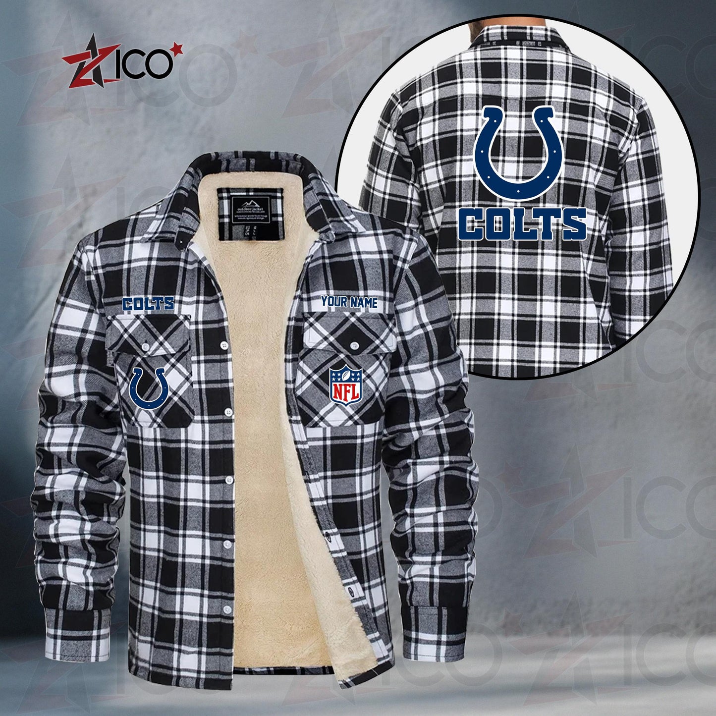 Indianapolis Colts Fleece Flannel Plaid Jacket TG46
