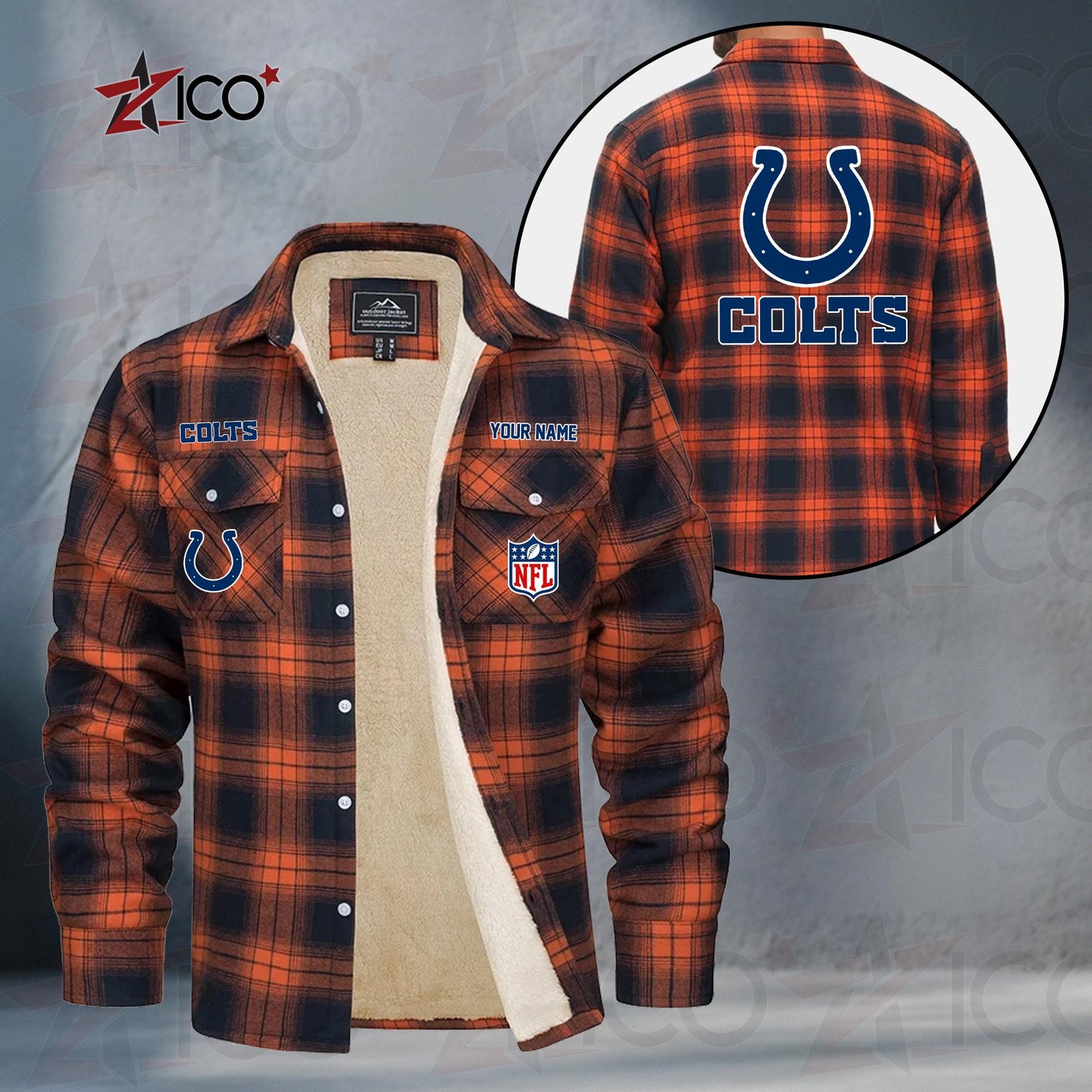 Indianapolis Colts Fleece Flannel Plaid Jacket TG46