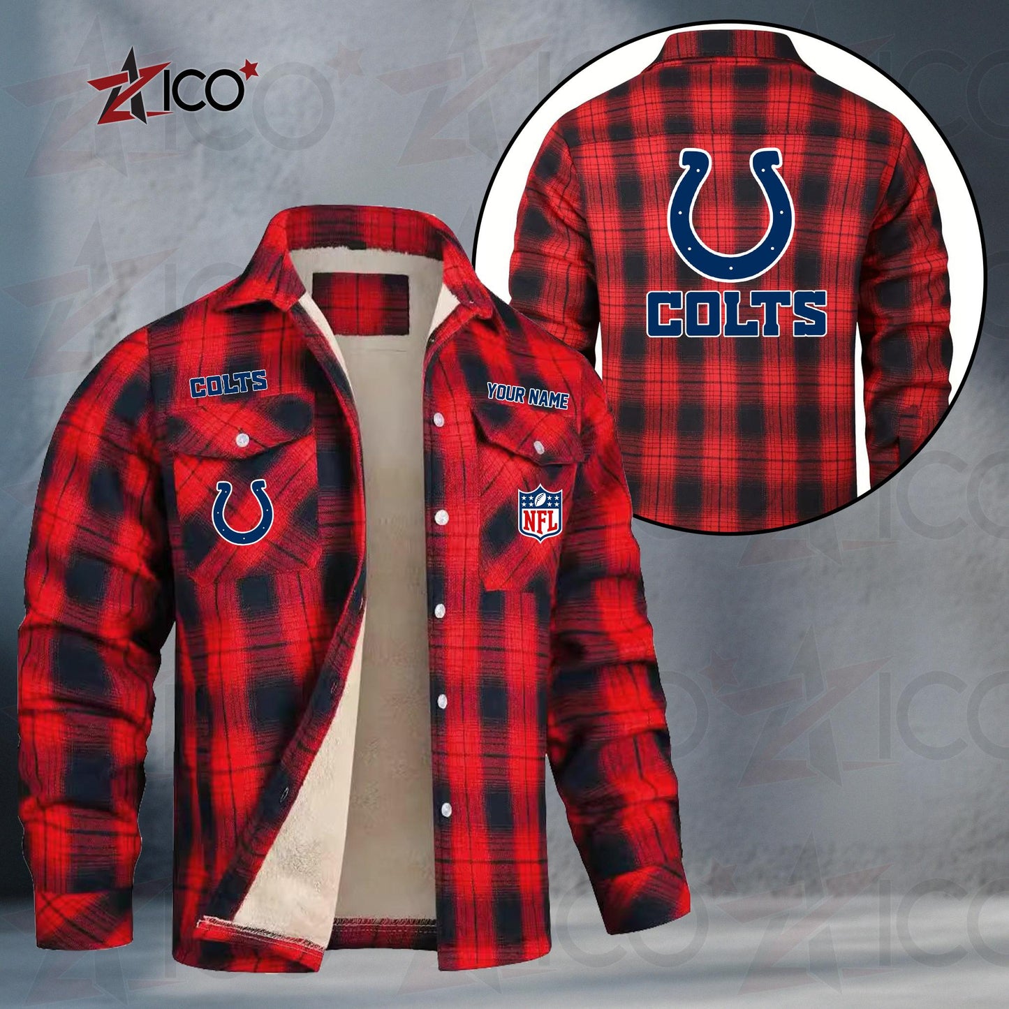 Indianapolis Colts Fleece Flannel Plaid Jacket TG46