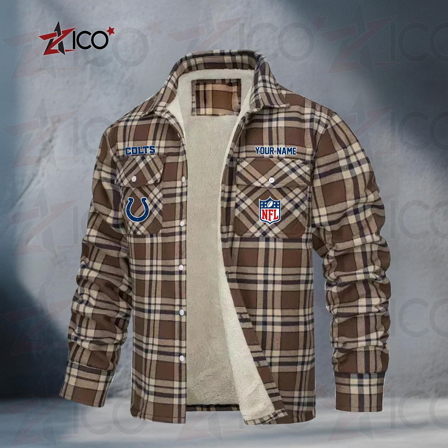 Indianapolis Colts Fleece Flannel Plaid Jacket TG46