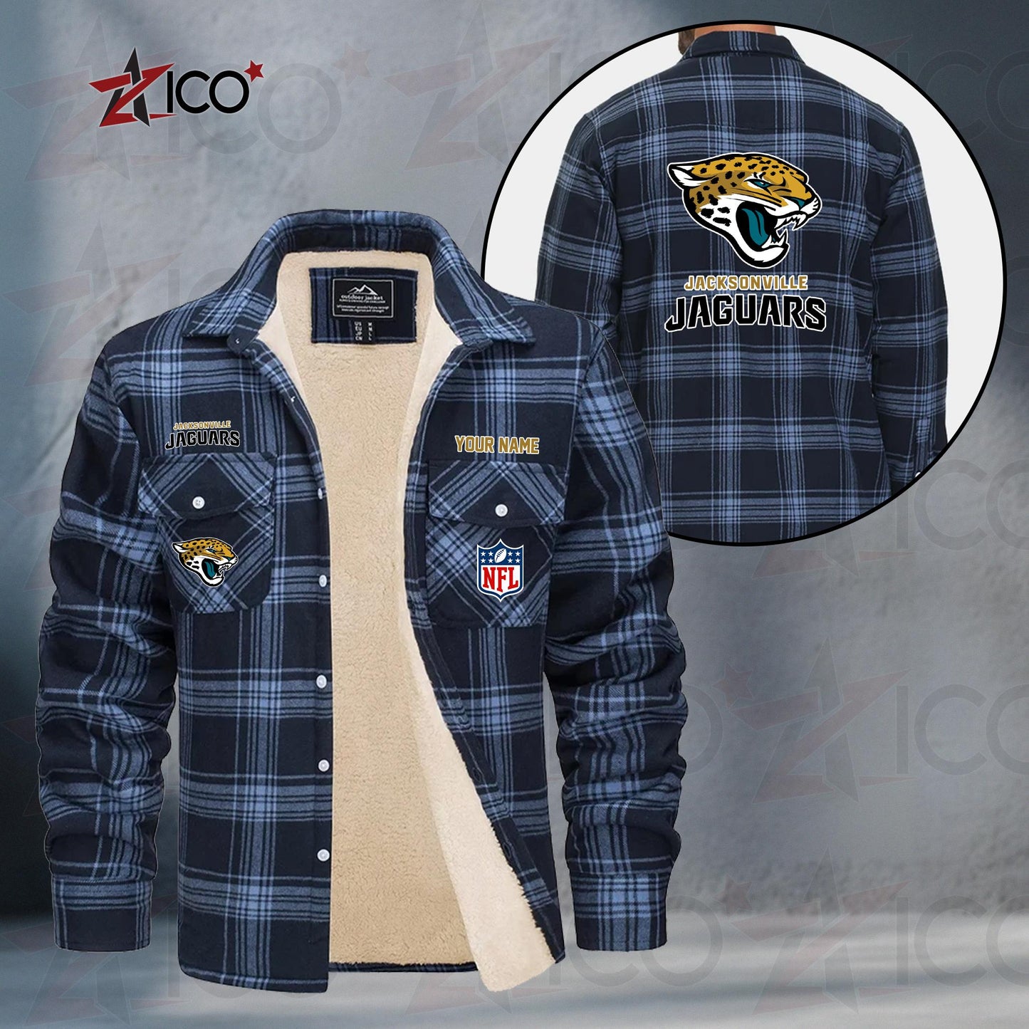 Jacksonville Jaguars Fleece Flannel Plaid Jacket TG47