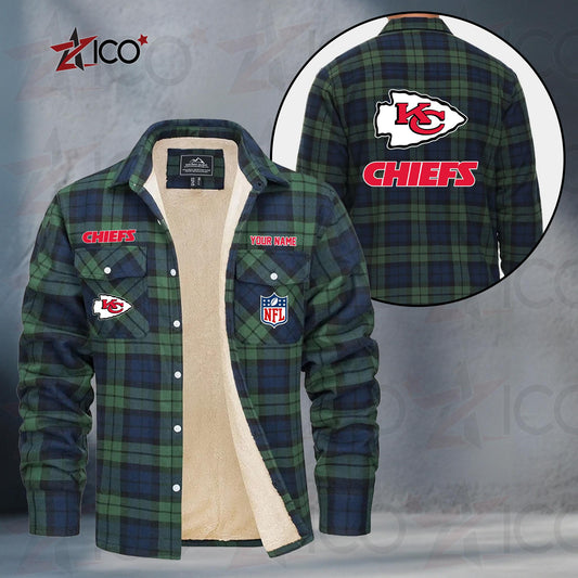 Kansas City Chiefs Fleece Flannel Plaid Jacket TG48