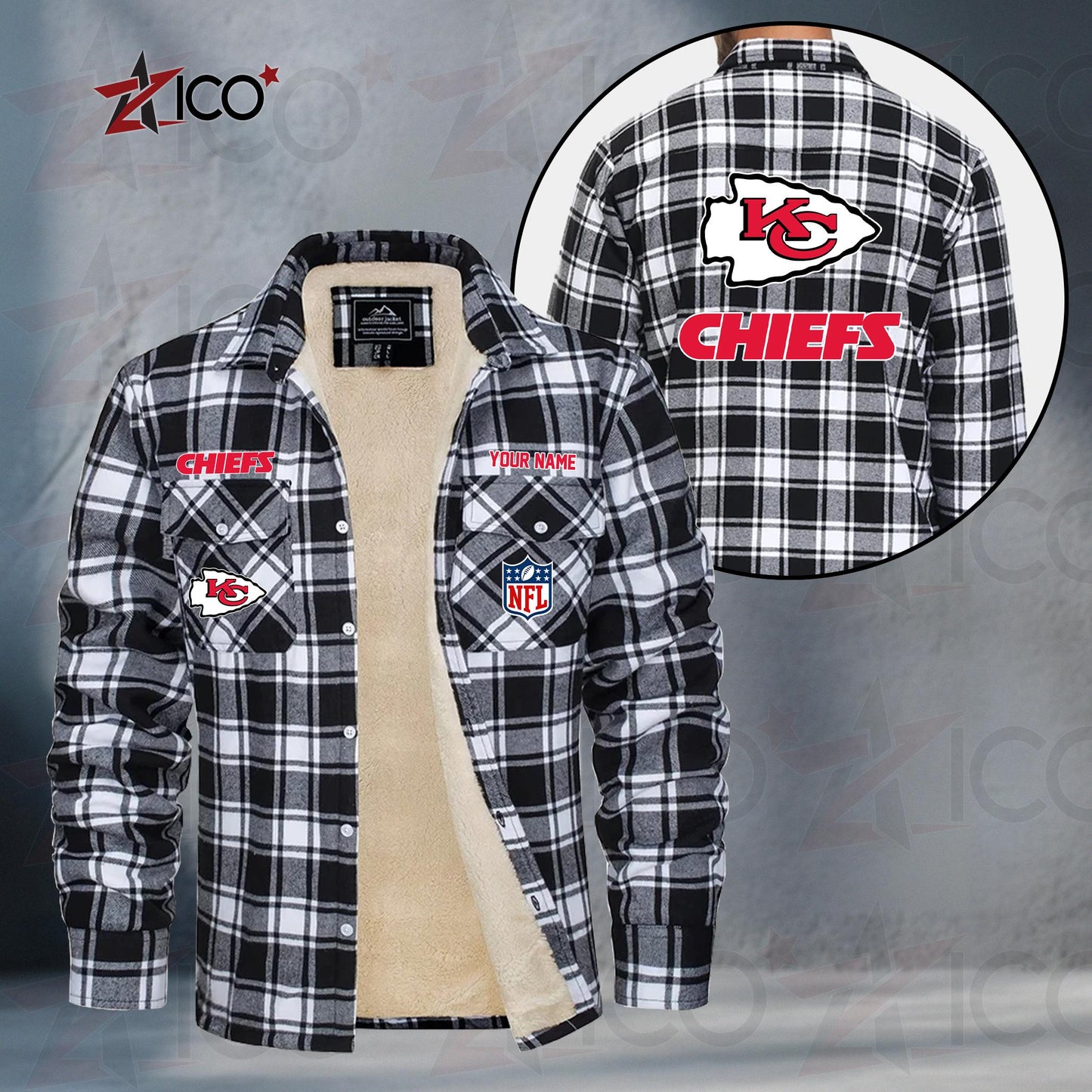 Kansas City Chiefs Fleece Flannel Plaid Jacket TG48