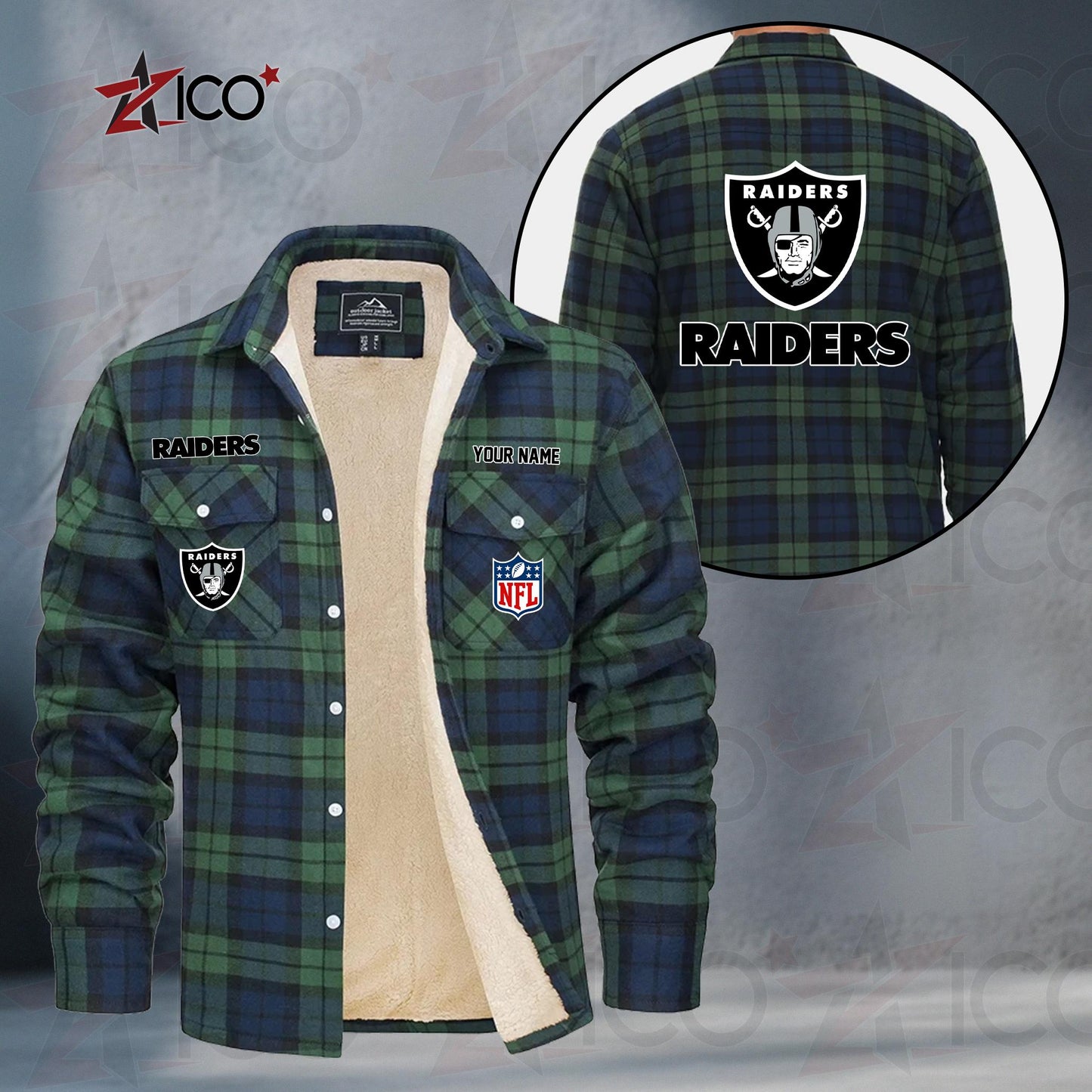 Las Vegas Raiders Fleece Flannel Plaid Jacket TG49