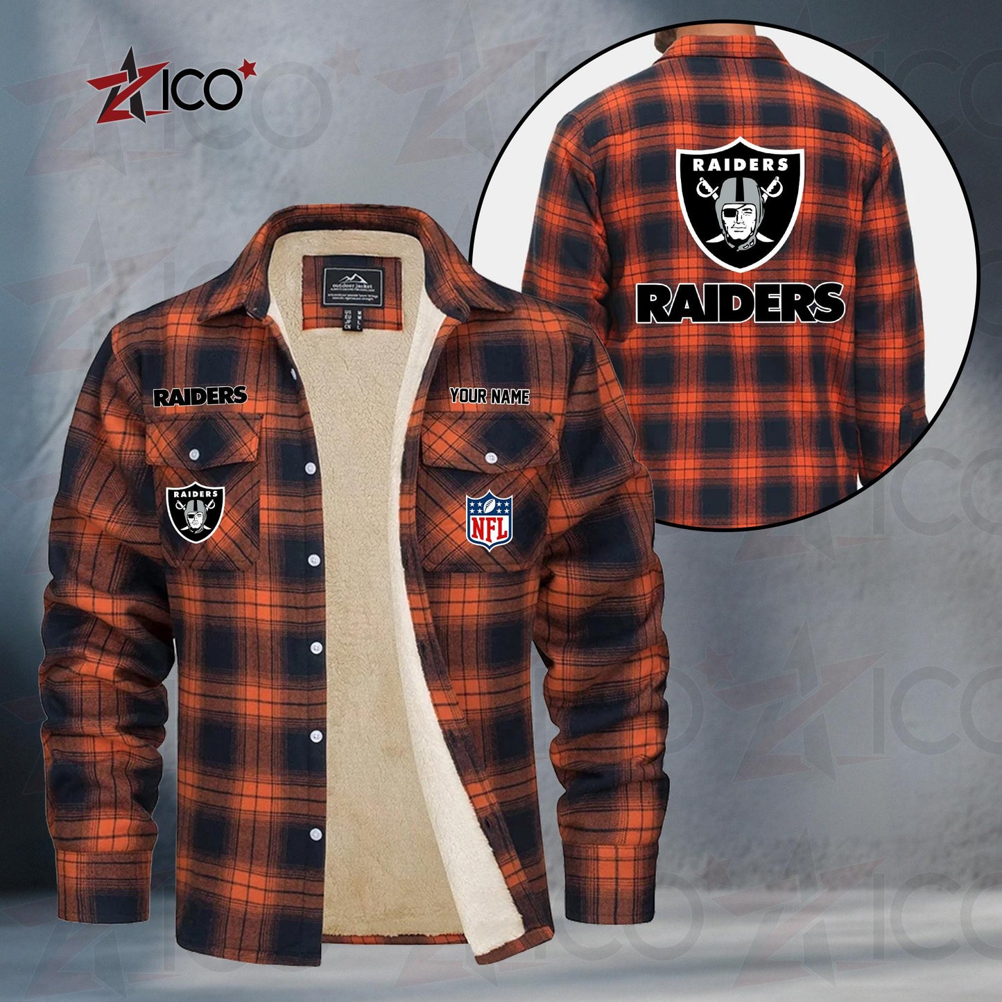 Las Vegas Raiders Fleece Flannel Plaid Jacket TG49