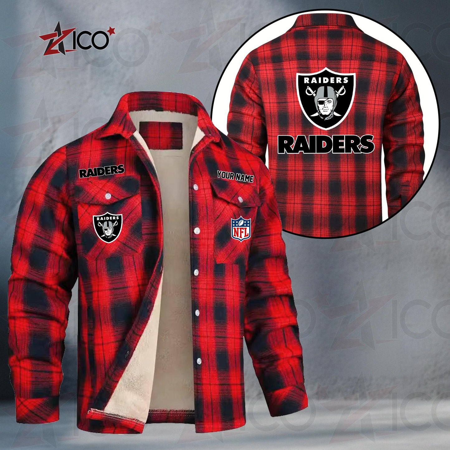Las Vegas Raiders Fleece Flannel Plaid Jacket TG49