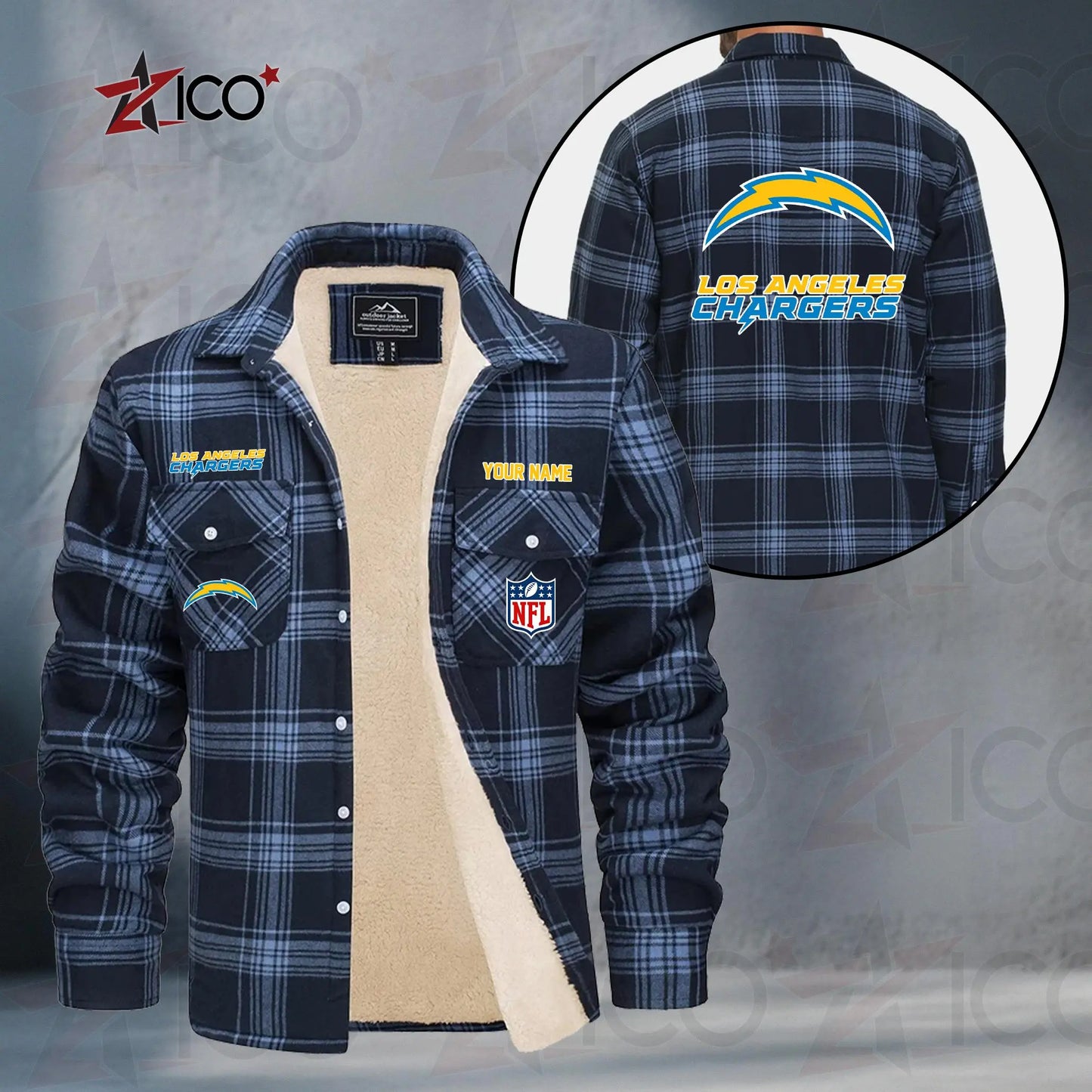 Los Angeles Chargers Fleece Flannel Plaid Jacket TG50