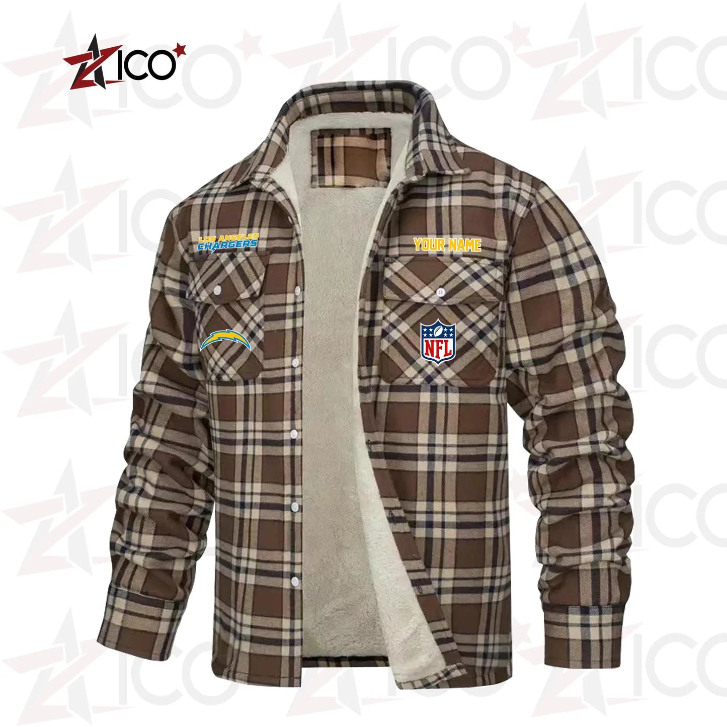 Los Angeles Chargers Fleece Flannel Plaid Jacket TG50