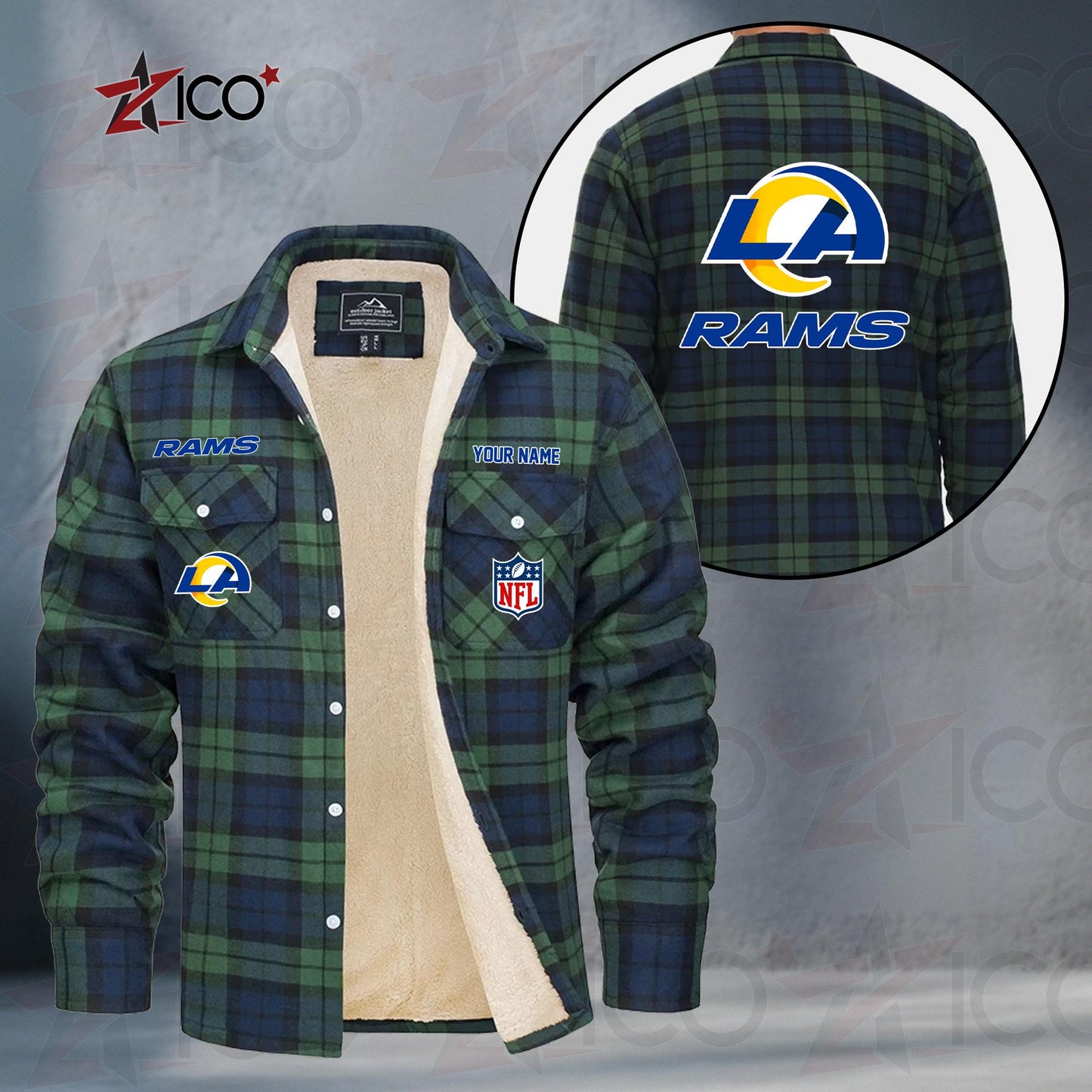 Los Angeles Rams Fleece Flannel Plaid Jacket TG51