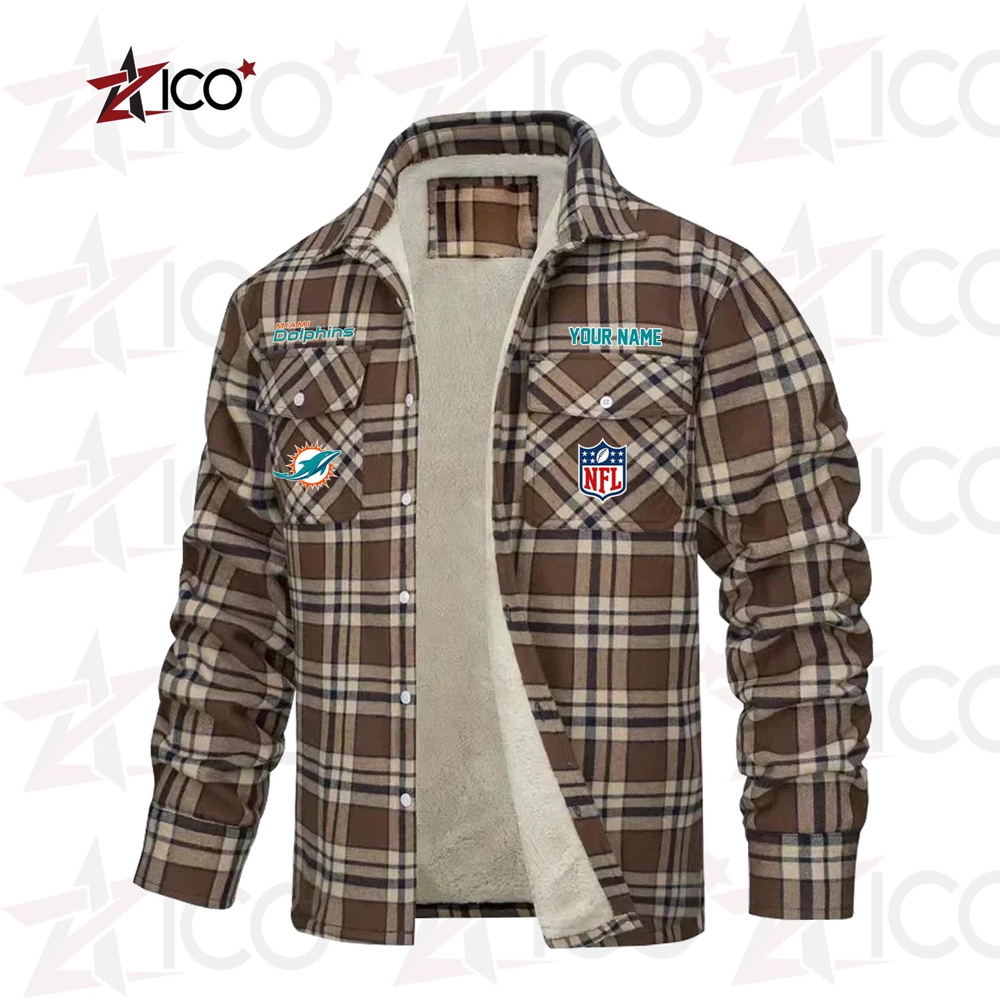 Miami Dolphins Fleece Flannel Plaid Jacket TG52