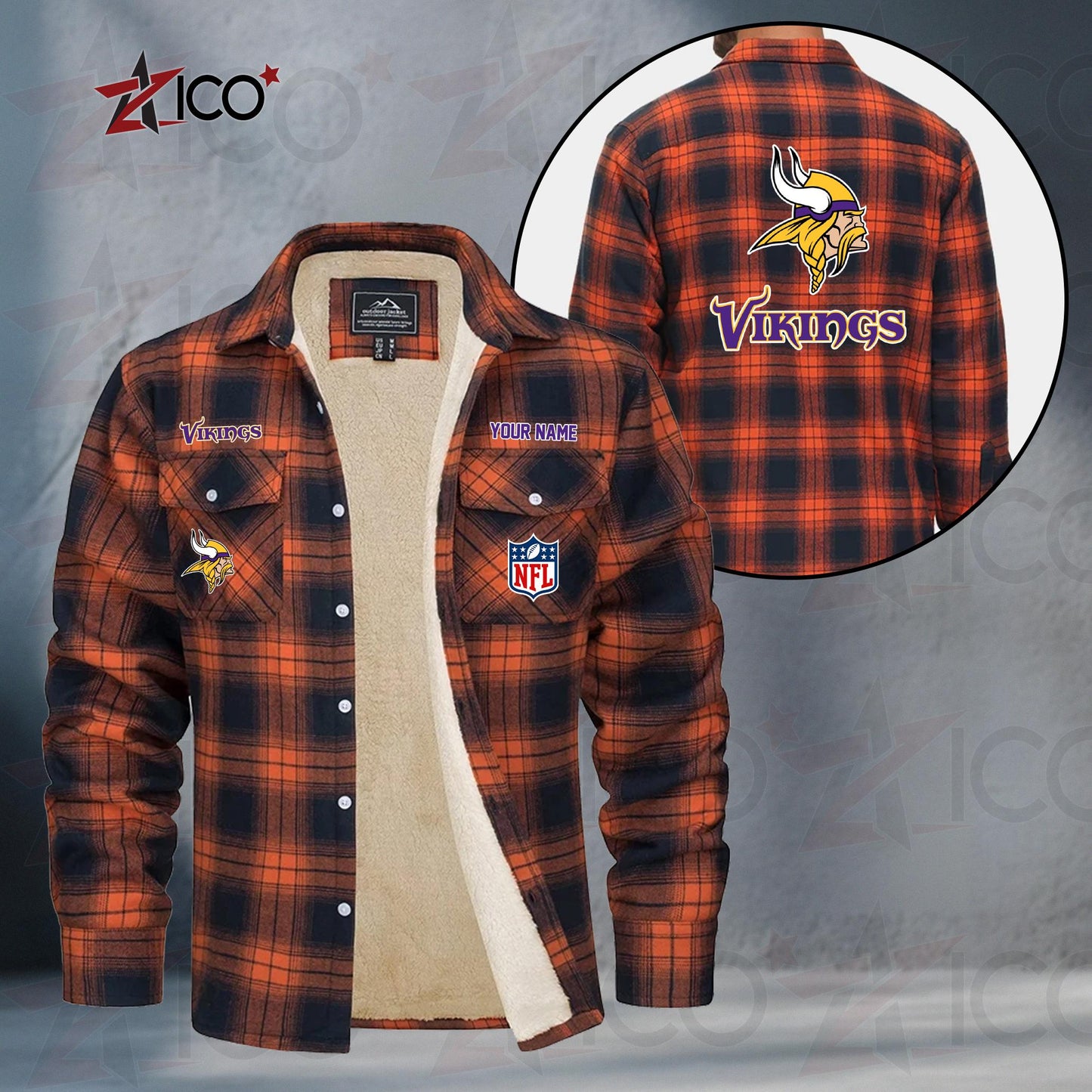 Minnesota Vikings Fleece Flannel Plaid Jacket TG53
